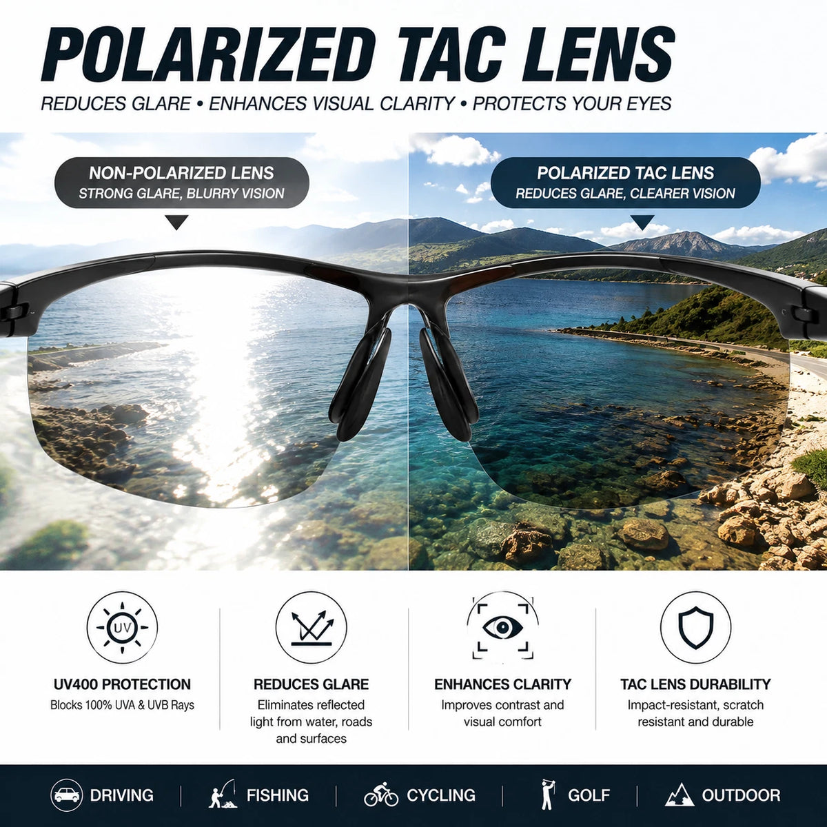 Men Polarized Sports Sunglasses TAC UV400 Lightweight Aluminium Magnesium Frame #8177