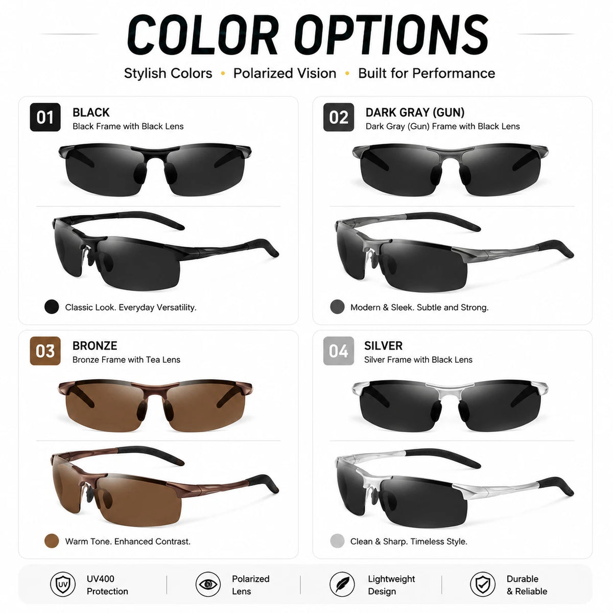 Men Polarized Sports Sunglasses TAC UV400 Lightweight Aluminium Magnesium Frame #8177
