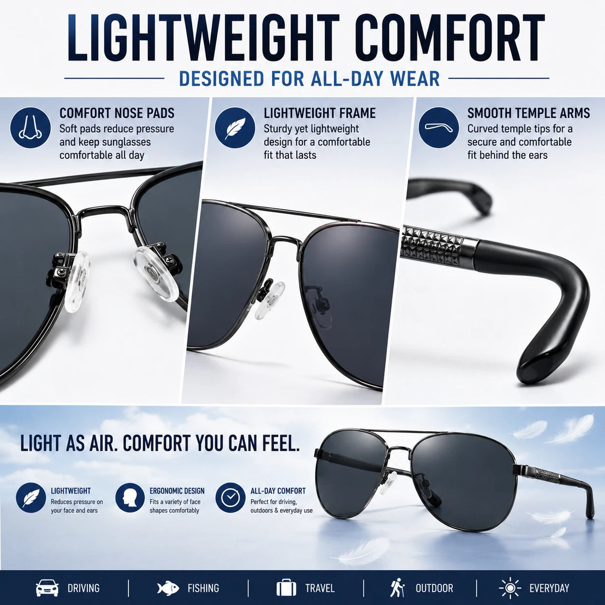 Men's Polarized Aviator Sunglasses Spring Hinge UV400 Anti-Glare Driving Outdoor #6306