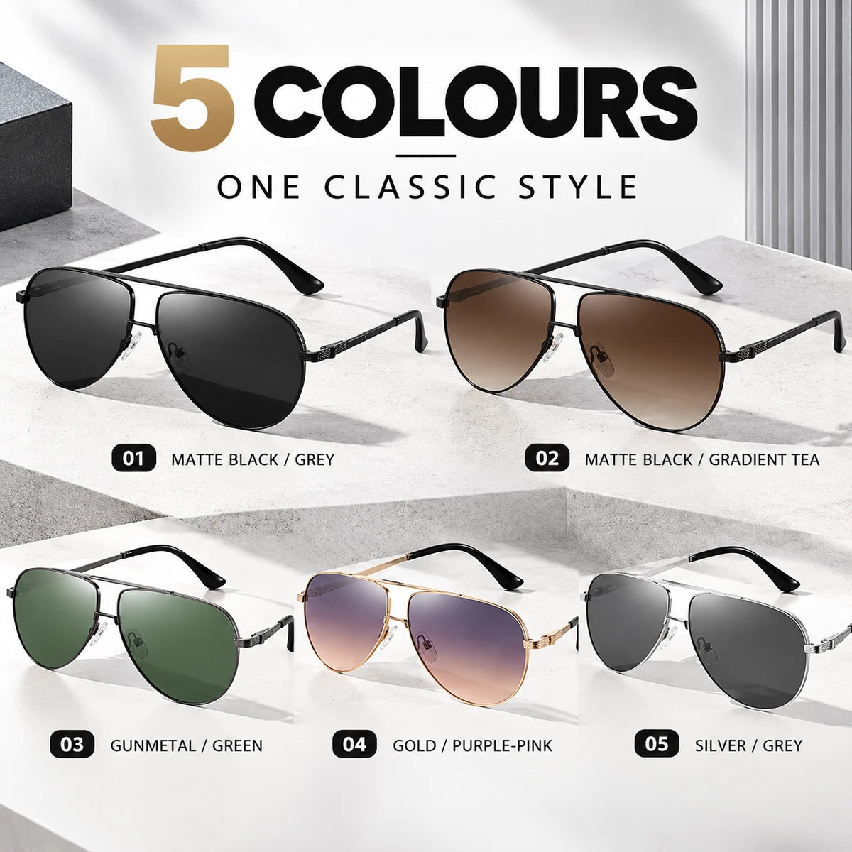 Mens Polarized Aviator Sunglasses UV400 Metal Frame Driving Glasses 5 Colours #JS8540