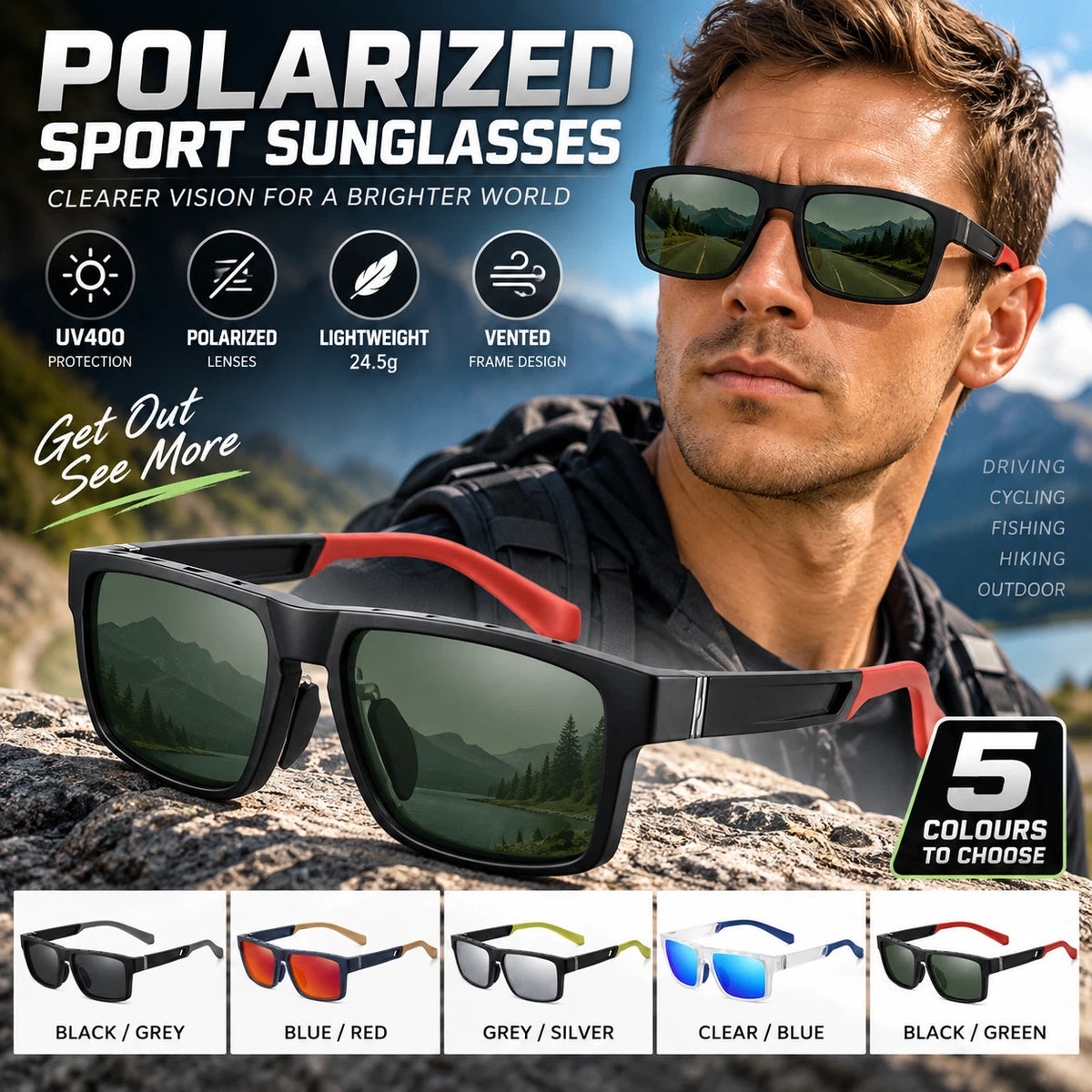 Men Polarized Sunglasses UV400 Sports Driving Cycling Fishing Outdoor Sunglasses #TR7521