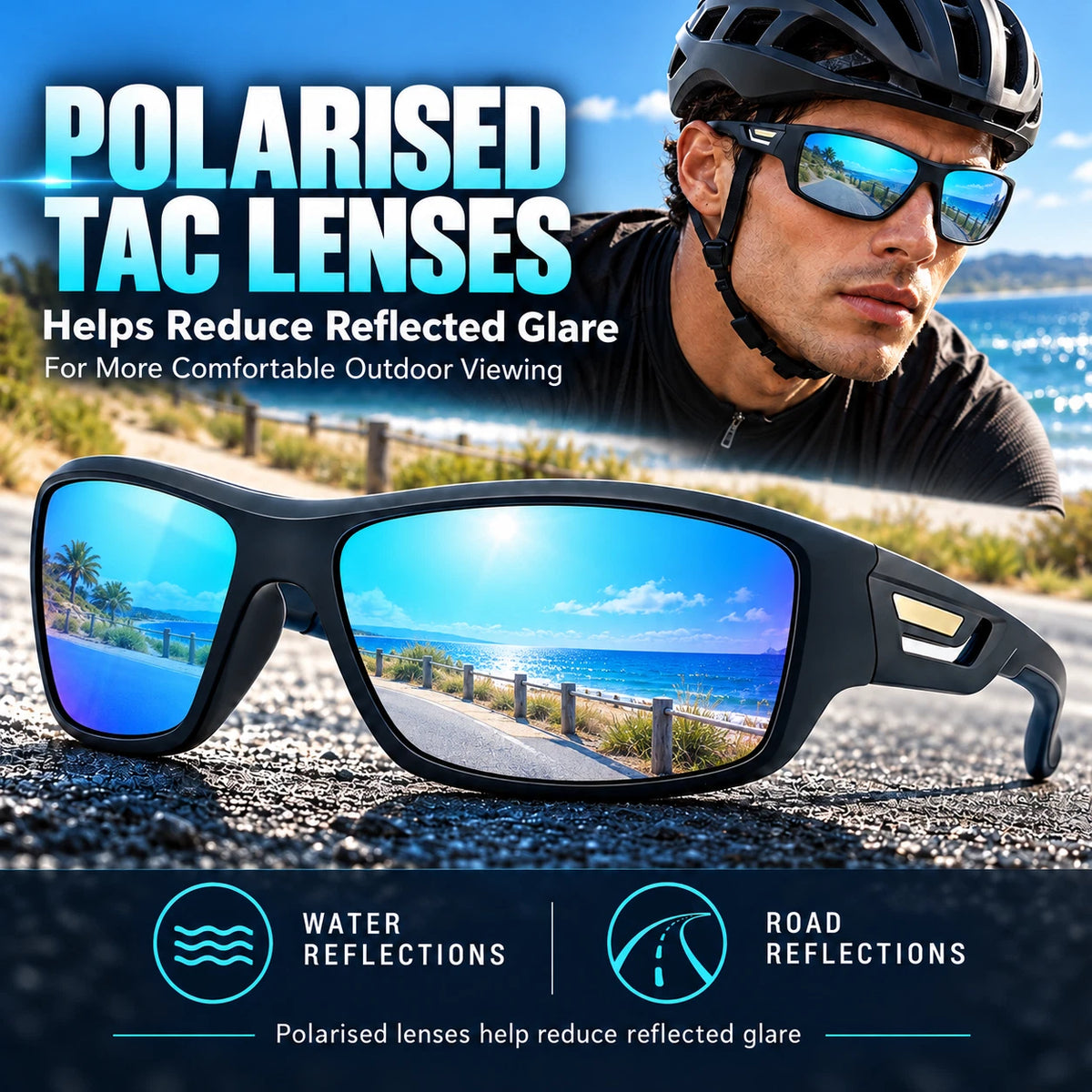 Men’s Polarised Sports Sunglasses TR90 Lightweight Wrap Around Cycling Fishing