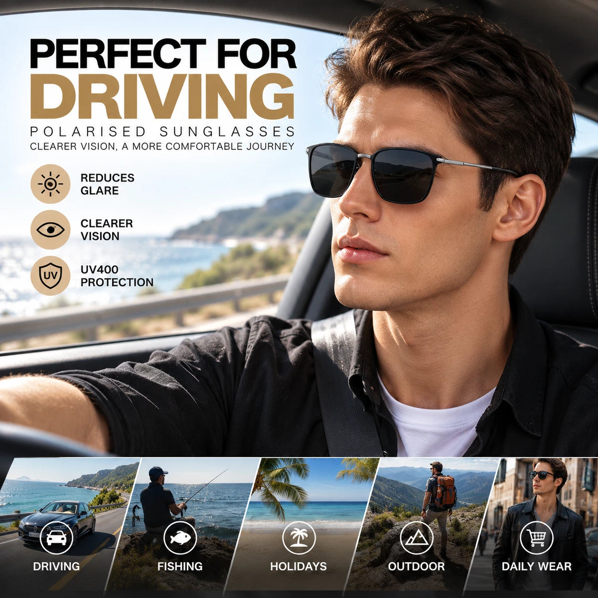 Mens Womens Polarised Sunglasses UV400 Square Metal Frame Driving Shades Unisex #0864