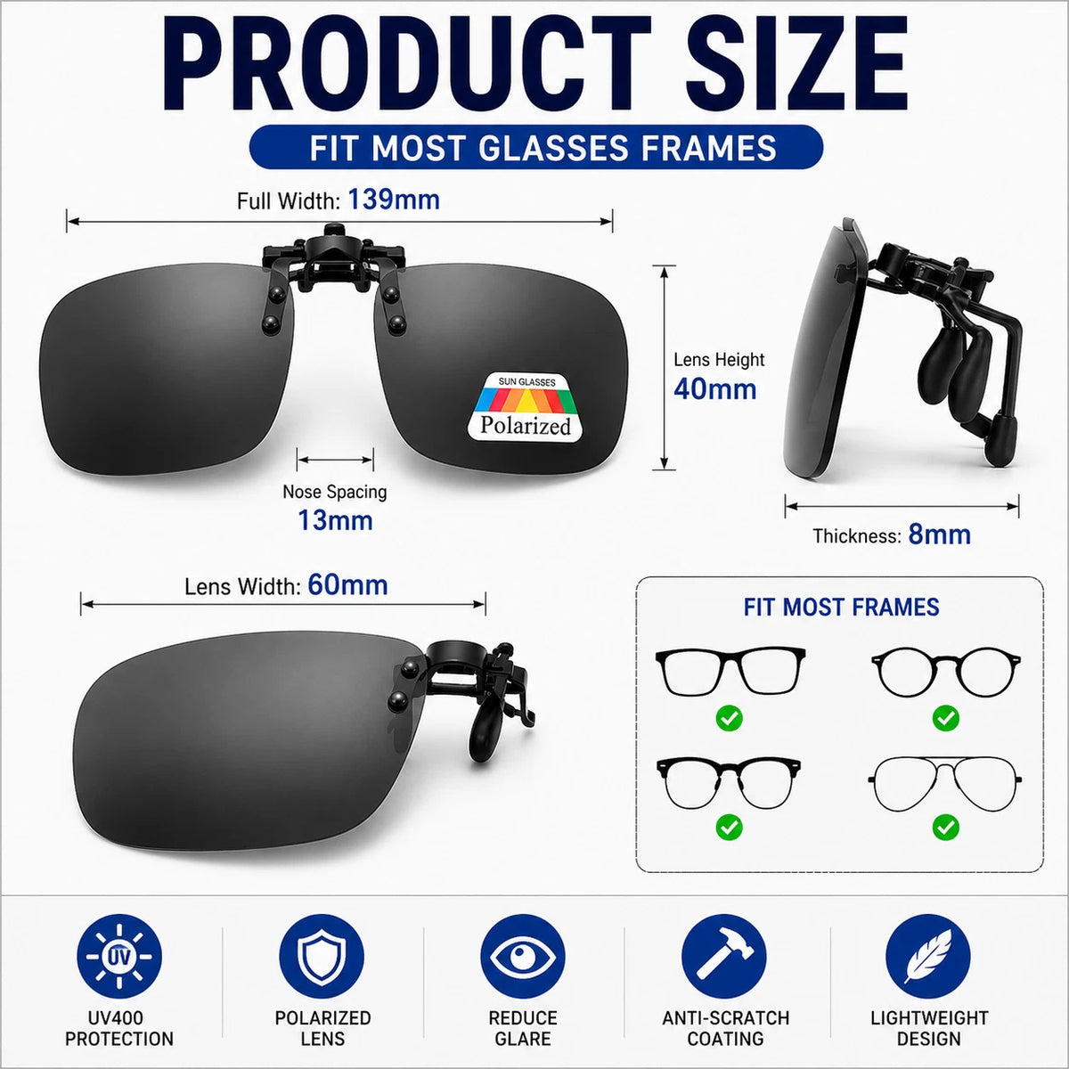 Polarized Clip-On Flip Up Sunglasses UV400 Driving Fishing Glasses 12 Colours AU