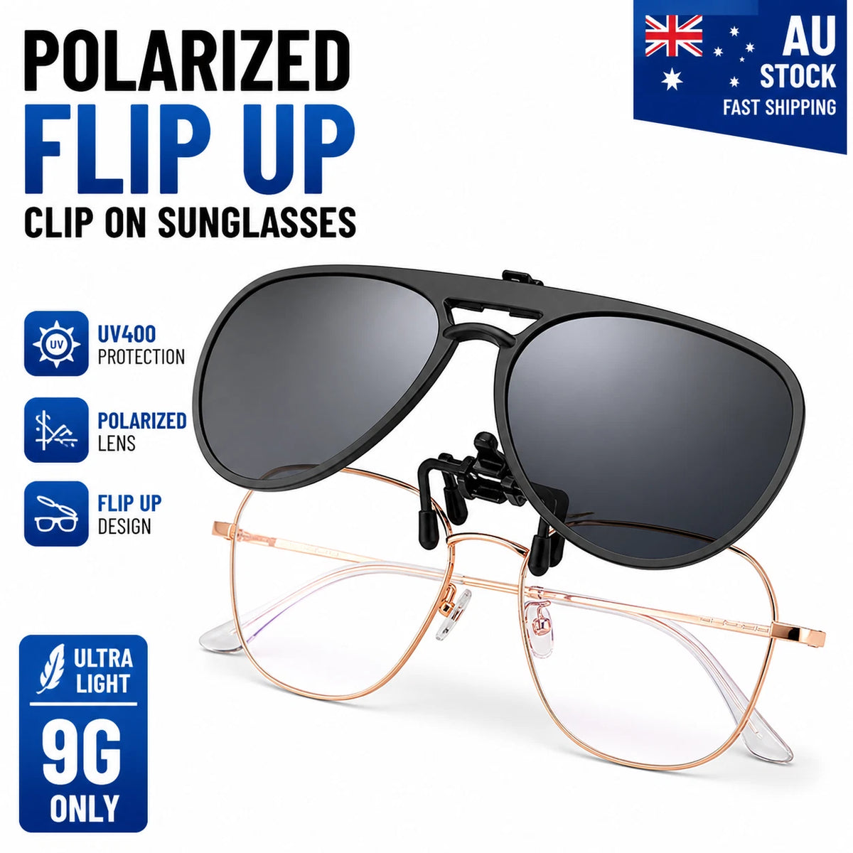 Polarized Clip On Flip Up Sunglasses UV400 Aviator Driving Fishing Eyewear Lense