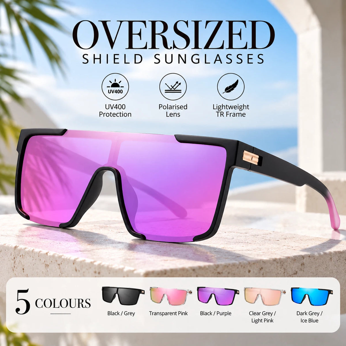Women's Comfort Fit One-piece Shield Lens Streetwear Oversized Sports Sunglasses #TR7543