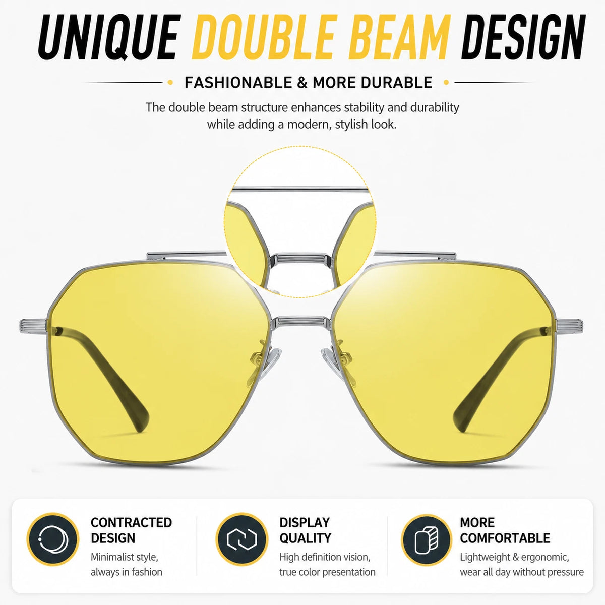 Men's Night Vision Anti-Glare UV400 Sunglasses Photochromic Yellow Lens Driving #JS8536