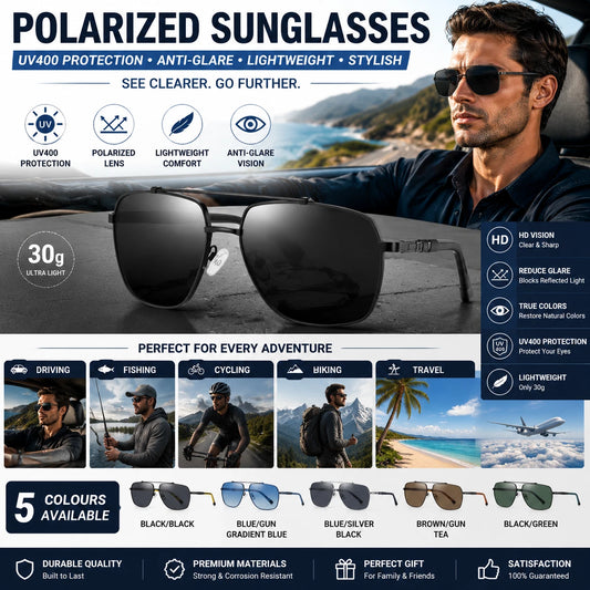 Men Polarized Sunglasses UV400 Anti-Glare Square Driving Fishing Outdoor Eyewear