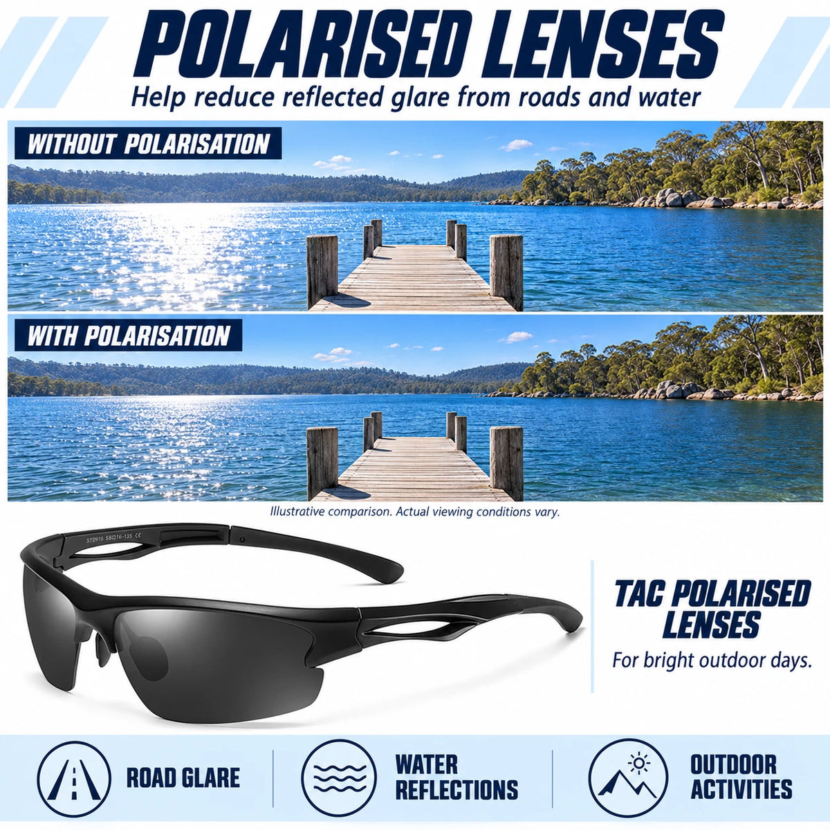 Men's Polarised Sports Sunglasses TR90 UV400 Wrap Around Cycling Running Driving