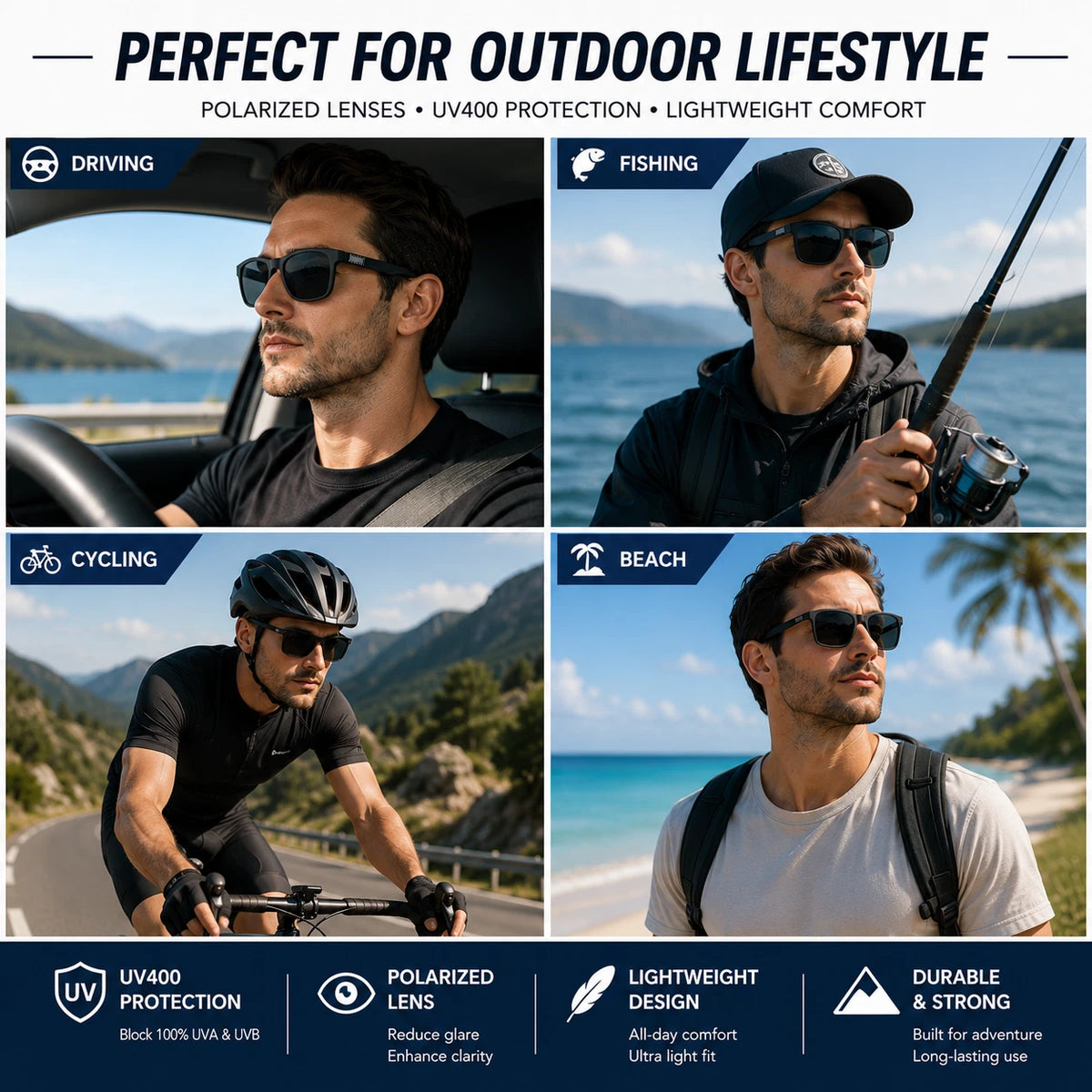 Men Polarized Sunglasses UV400 Lightweight Matte Sport Driving Fishing Glasses #3501