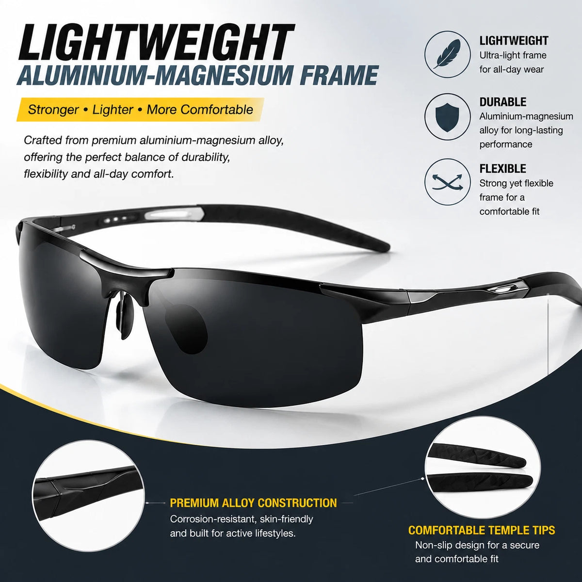 Men Polarized Sports Sunglasses TAC UV400 Lightweight Aluminium Magnesium Frame #8177