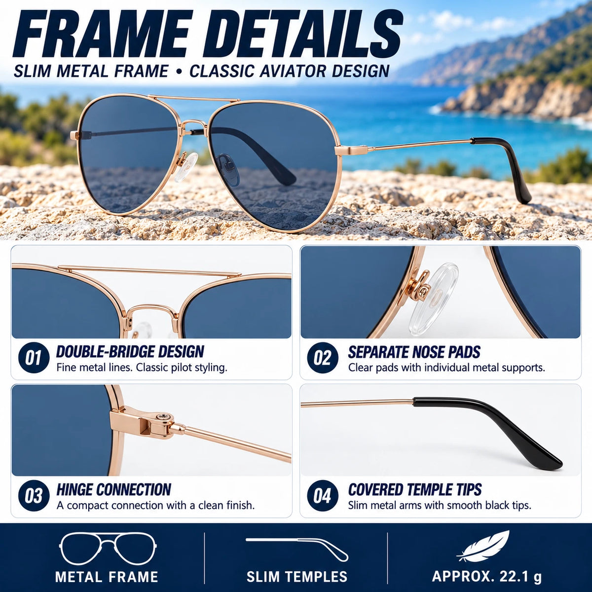 Mens Polarised Aviator Sunglasses UV400 Lightweight Metal Frame Pilot Outdoor