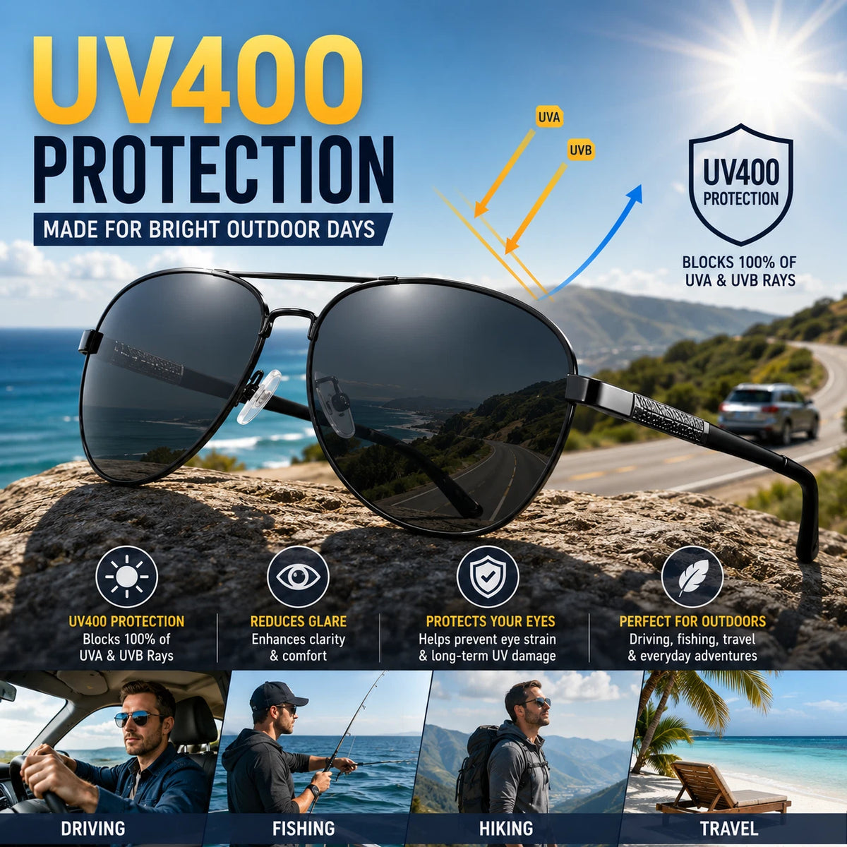 Men's Polarized Aviator Sunglasses Spring Hinge UV400 Anti-Glare Driving Outdoor #6306