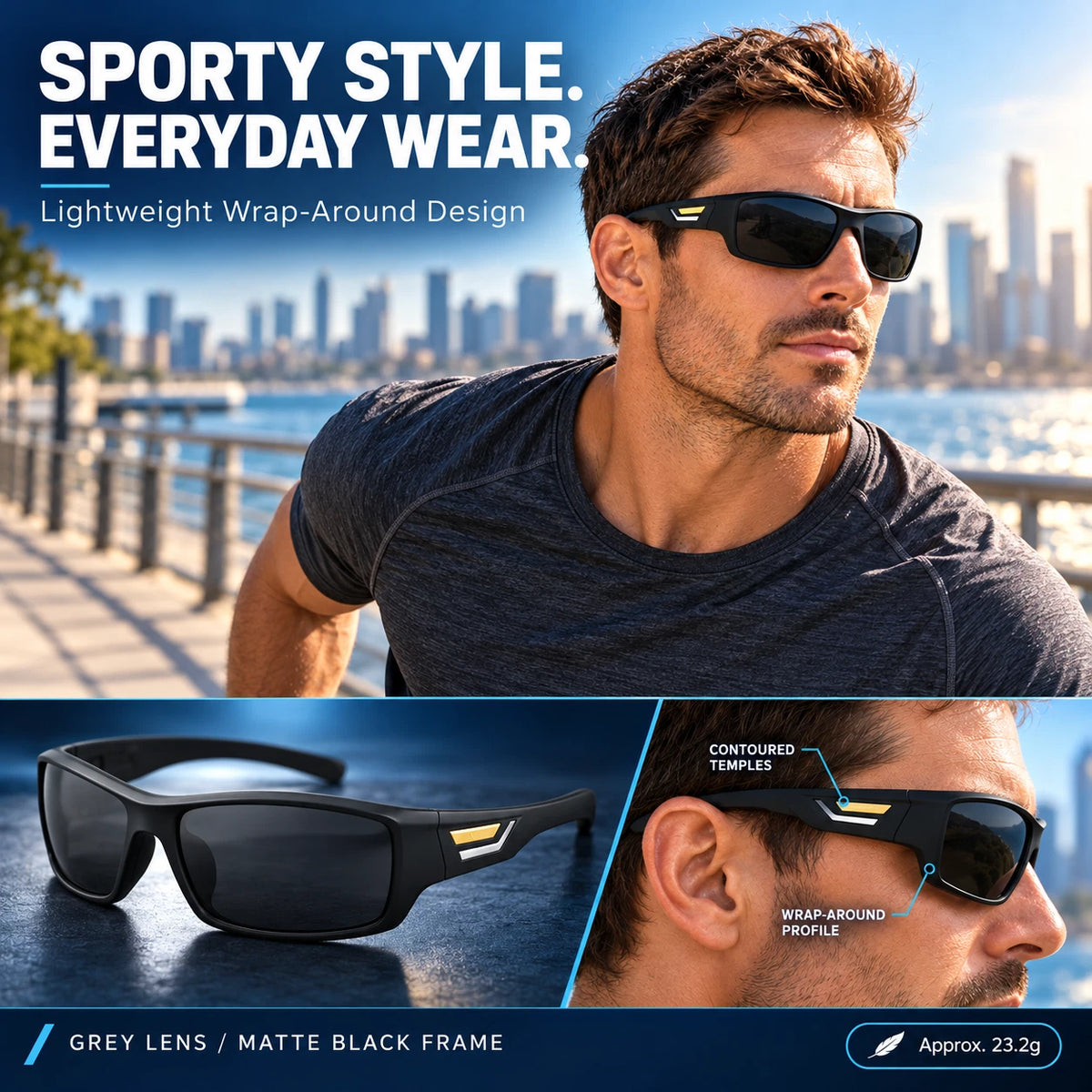 Men’s Polarised Sports Sunglasses TR90 Lightweight Wrap Around Cycling Fishing
