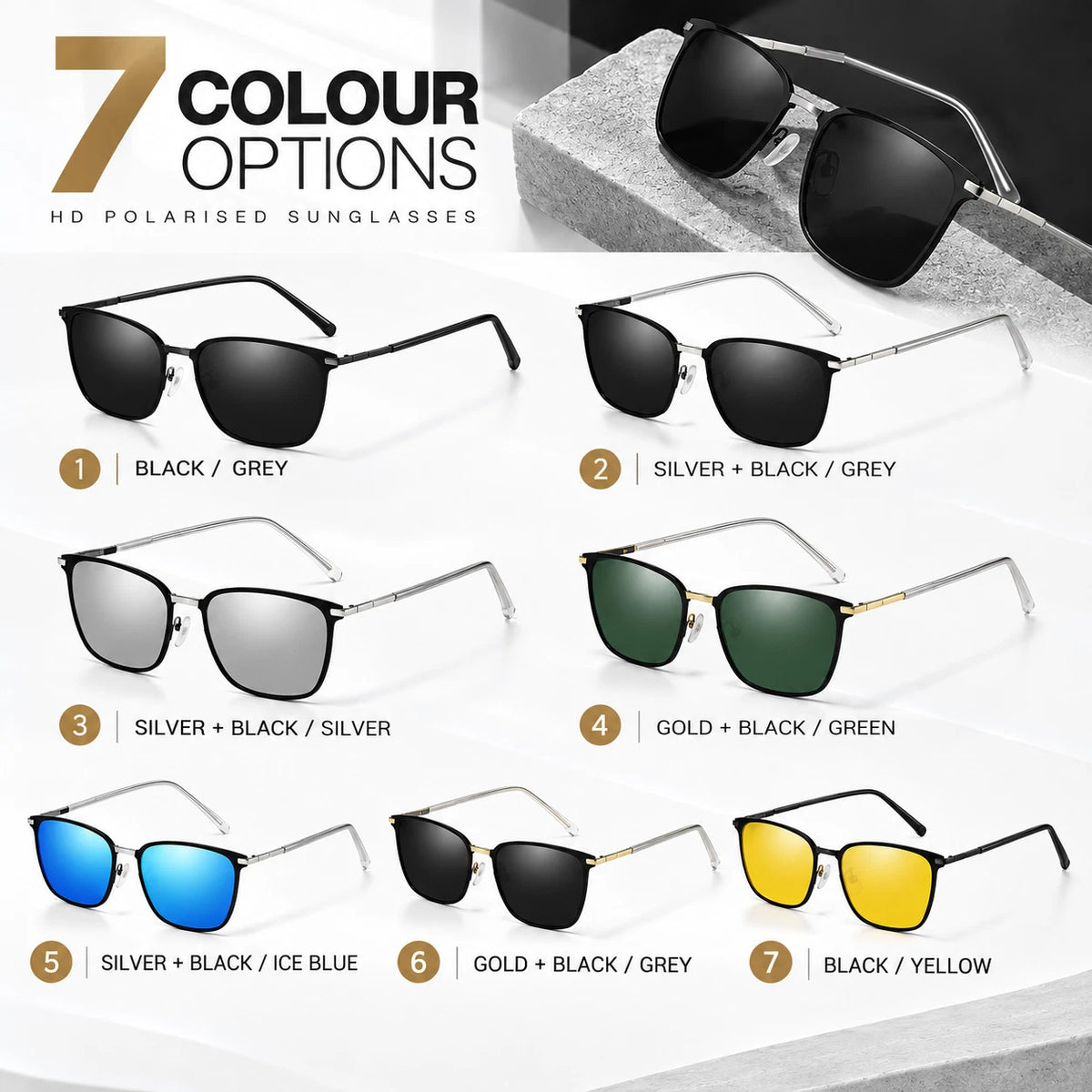 Mens Womens Polarised Sunglasses UV400 Square Metal Frame Driving Shades Unisex #0864