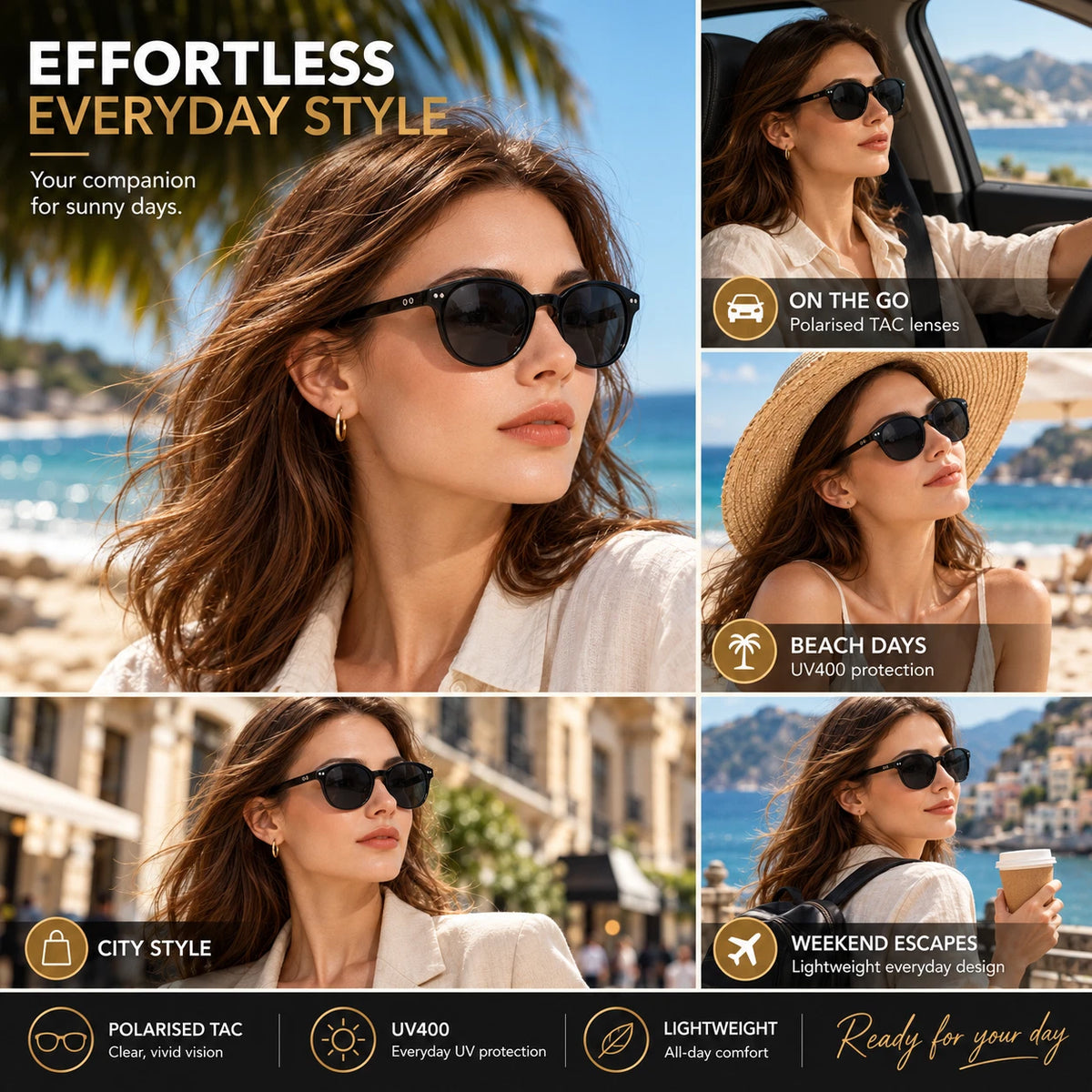 Womens Polarised Sunglasses Round UV400 Lightweight Retro Frame Beach Anti Glare