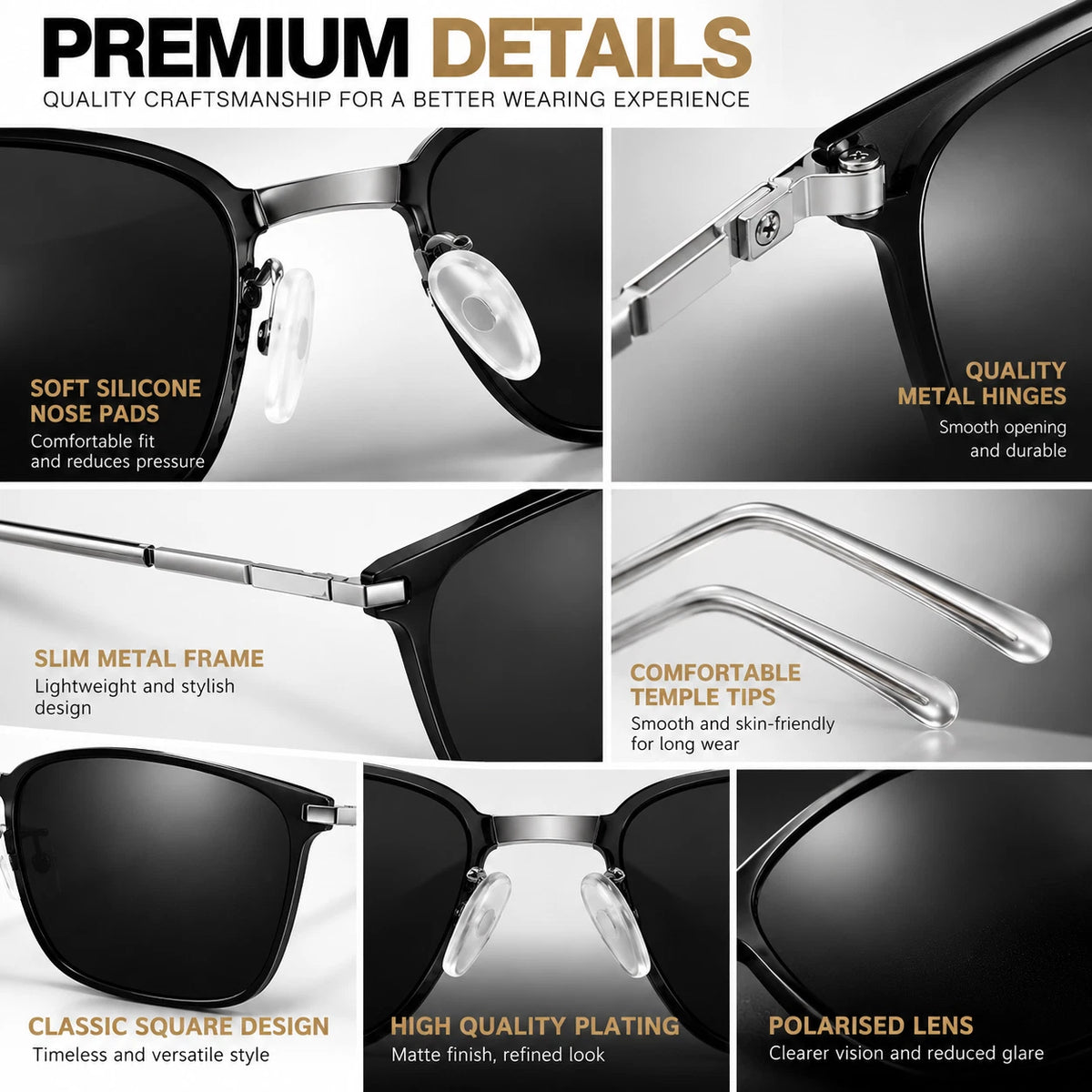 Mens Womens Polarised Sunglasses UV400 Square Metal Frame Driving Shades Unisex #0864