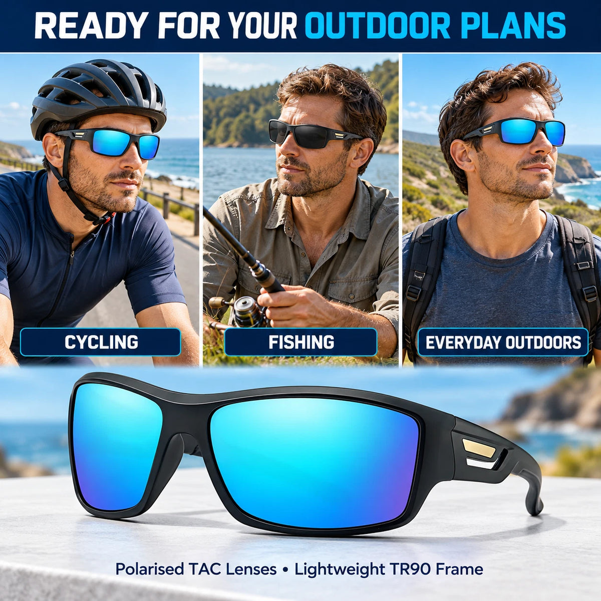 Men’s Polarised Sports Sunglasses TR90 Lightweight Wrap Around Cycling Fishing