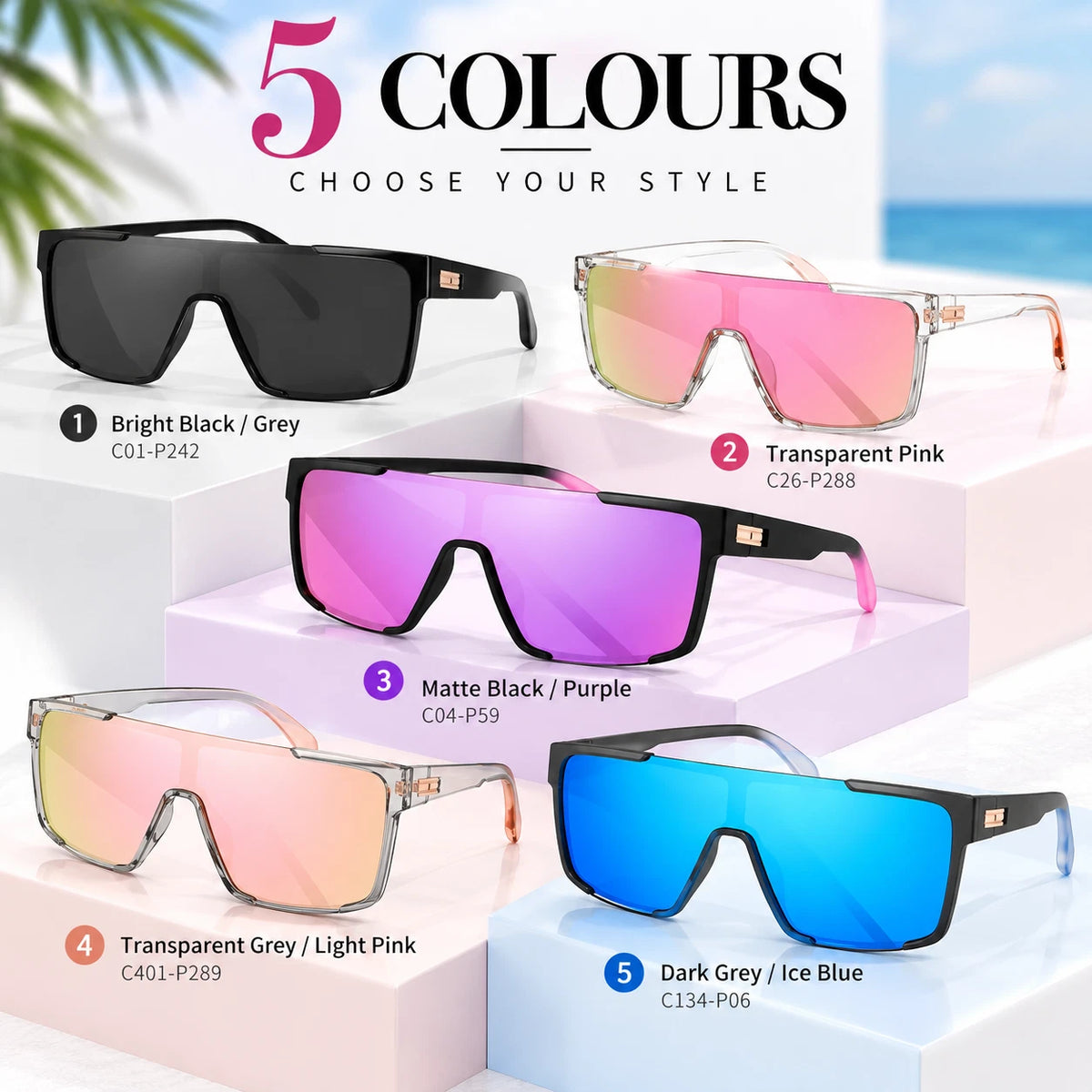 Women's Comfort Fit One-piece Shield Lens Streetwear Oversized Sports Sunglasses #TR7543