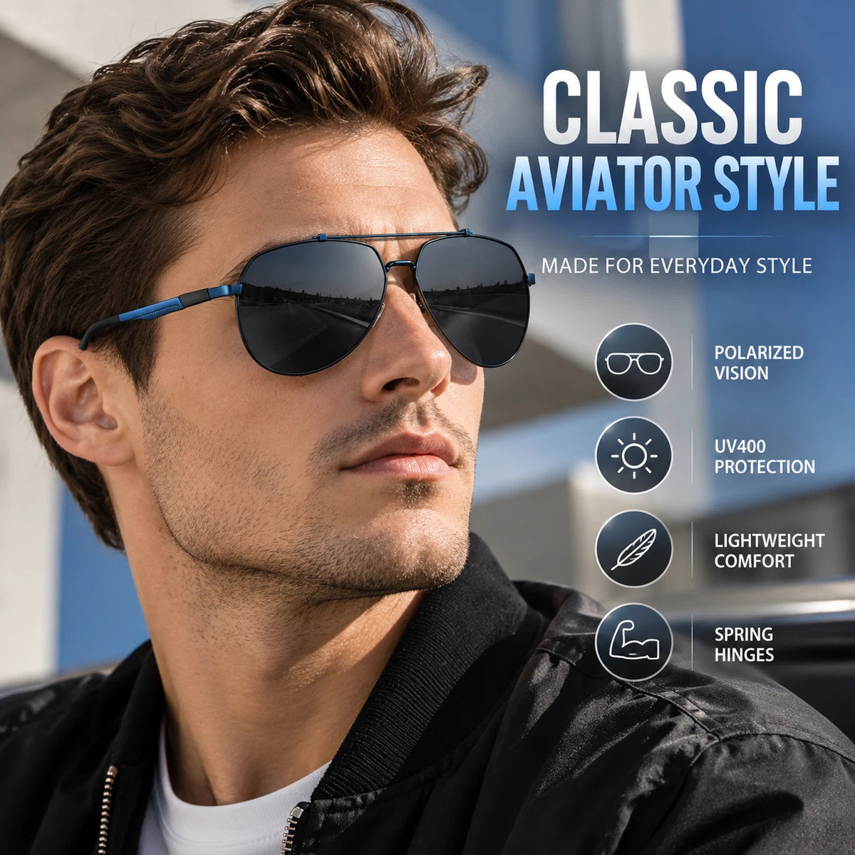 Mens Polarized Aviator Sunglasses UV400 Metal Frame Spring Hinge Driving Shades #6322