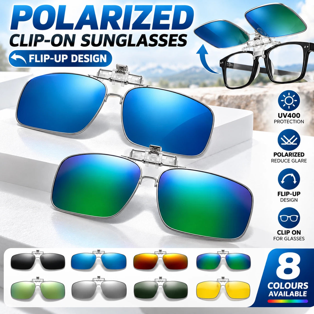 Polarized Clip On Flip Up Sunglasses UV400 Driving Fishing Prescription Solution
