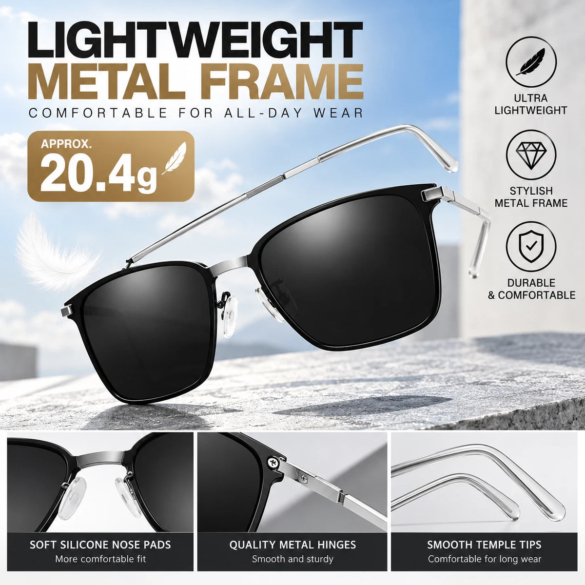 Mens Womens Polarised Sunglasses UV400 Square Metal Frame Driving Shades Unisex #0864