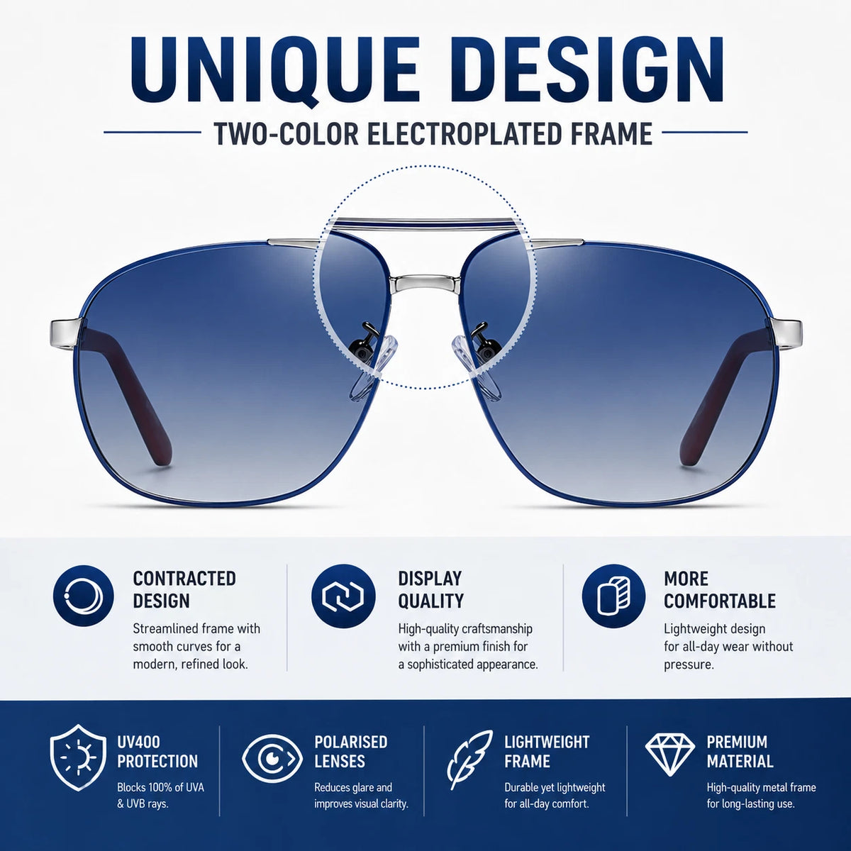 Men's Polarized Aviator Sunglasses Spring Hinge UV400 Anti-Glare Driving Outdoor #6306