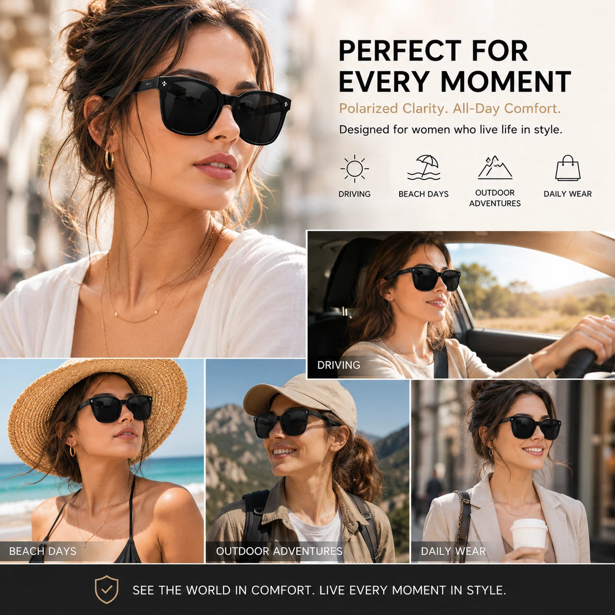 Women Stylish Outdoor Polarized Square Sunglasses UV400 Lightweight & Anti-Glare