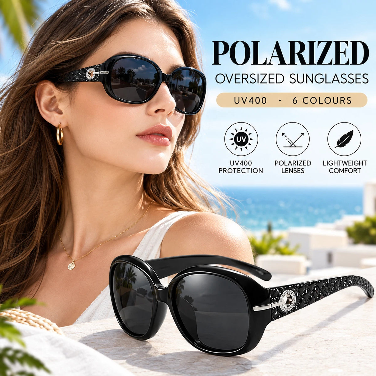 Women Oversized Polarized Sunglasses UV400 Fashion Driving Beach Travel Eyewear