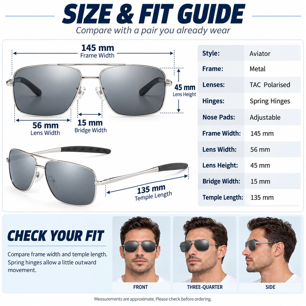 Men Polarised Aviator Sunglasses Spring Hinge UV400 Driving Fishing Metal Frame