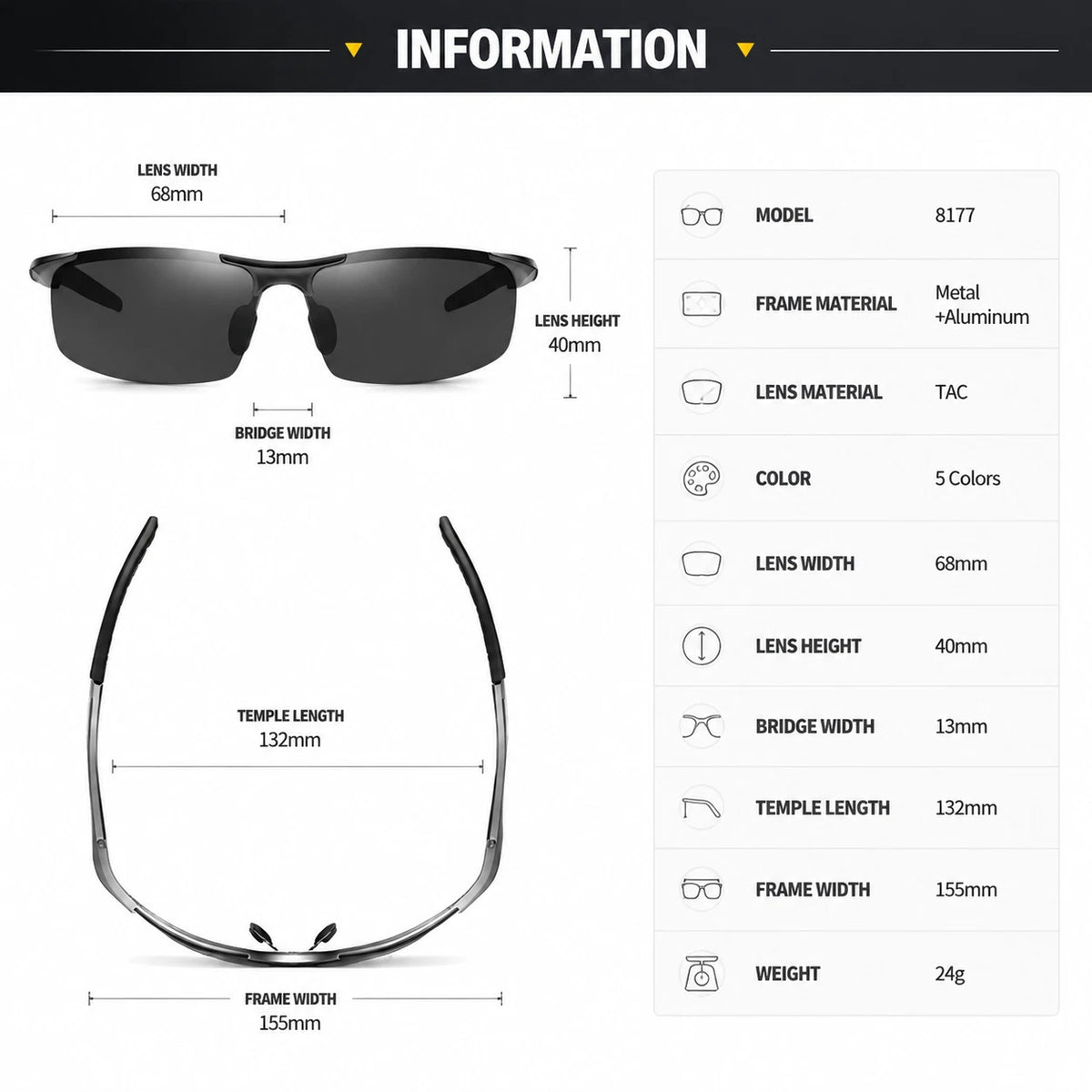Men Polarized Sports Sunglasses TAC UV400 Lightweight Aluminium Magnesium Frame #8177