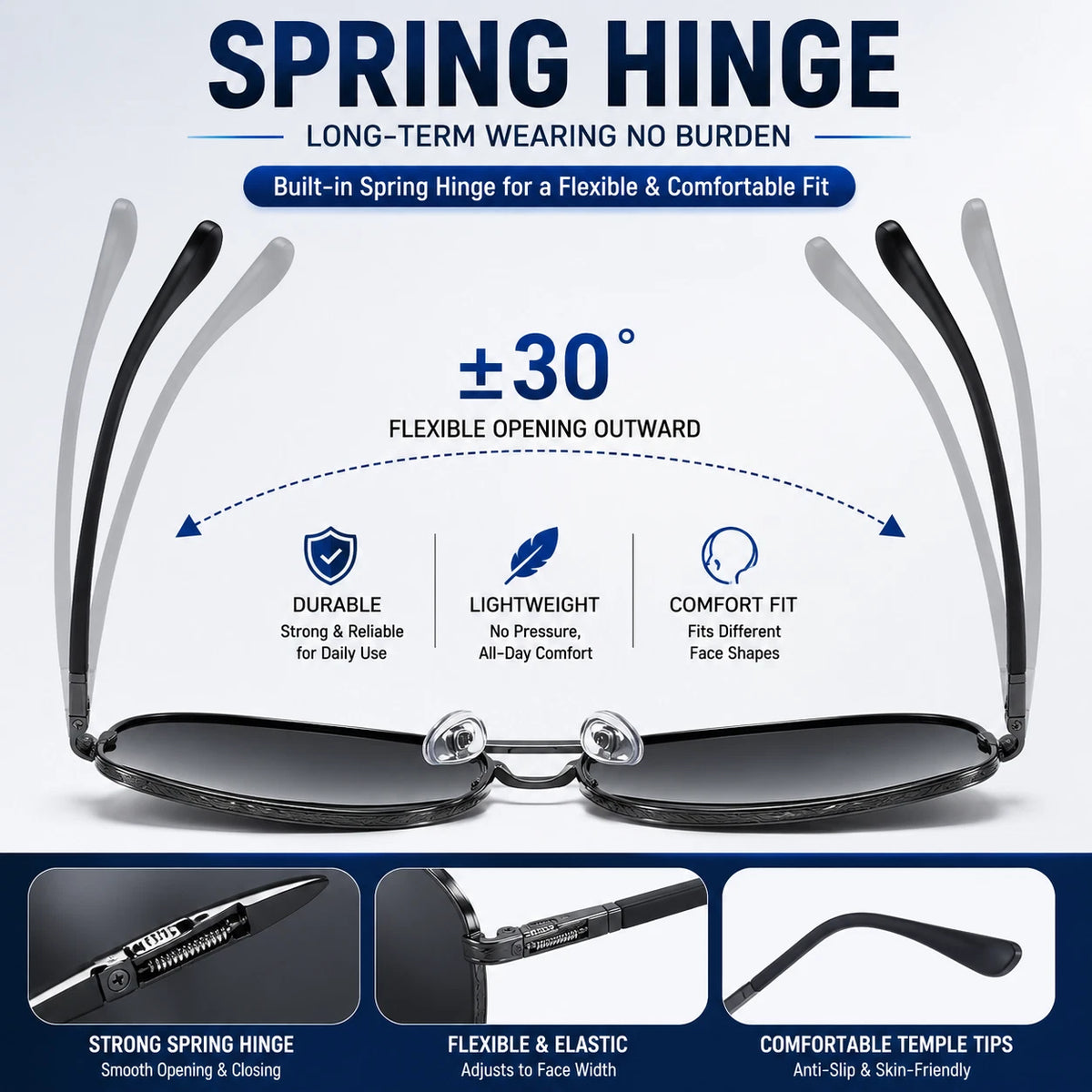 Men's Polarized Aviator Sunglasses Spring Hinge UV400 Anti-Glare Driving Outdoor #6306