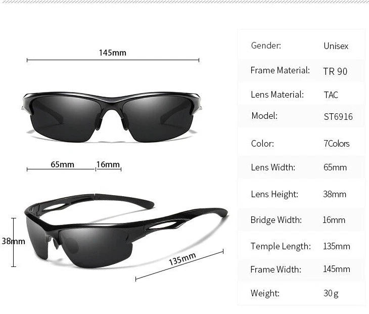 Men's Polarised Sports Sunglasses TR90 UV400 Wrap Around Cycling Running Driving