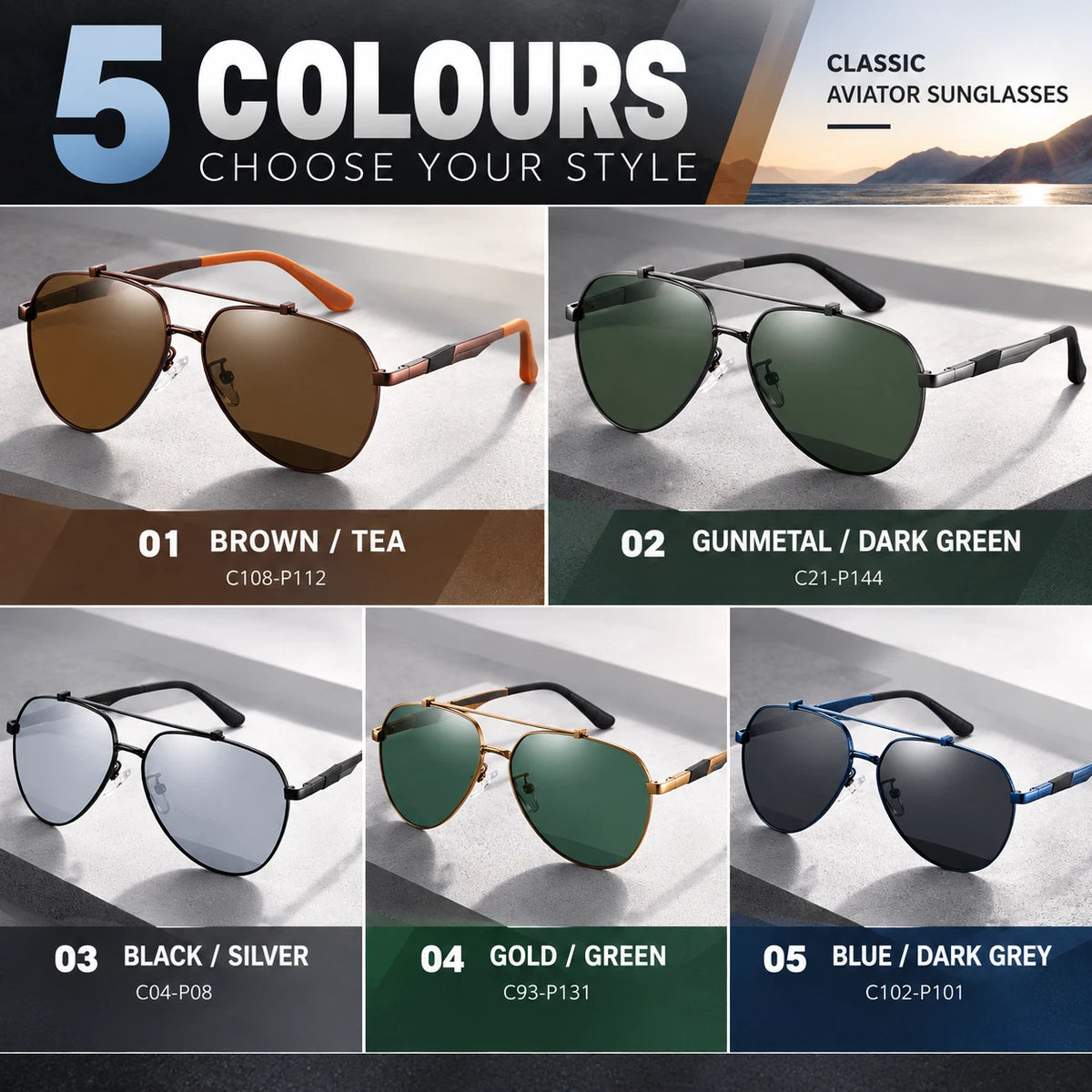 Mens Polarized Aviator Sunglasses UV400 Metal Frame Spring Hinge Driving Shades #6322