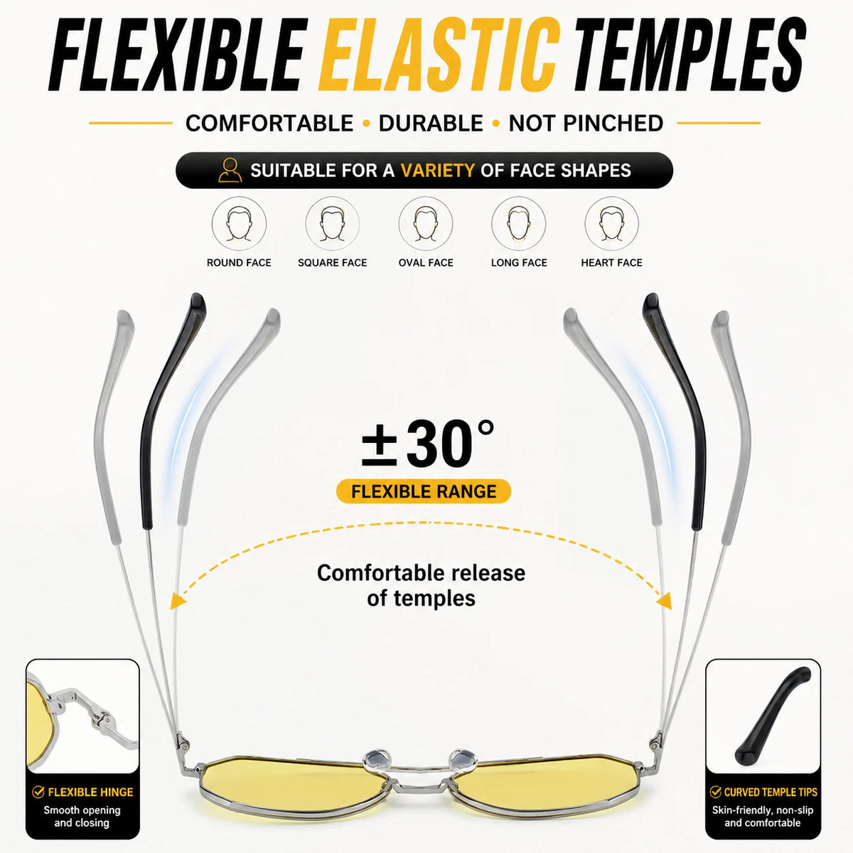 Men's Night Vision Anti-Glare UV400 Sunglasses Photochromic Yellow Lens Driving #JS8536