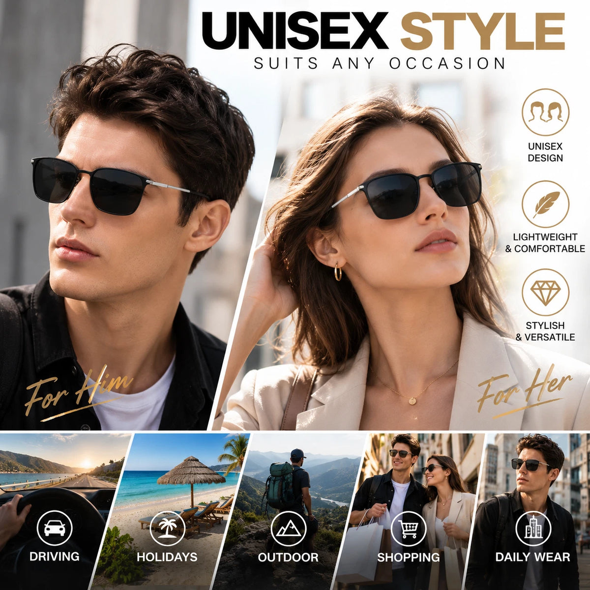 Mens Womens Polarised Sunglasses UV400 Square Metal Frame Driving Shades Unisex #0864