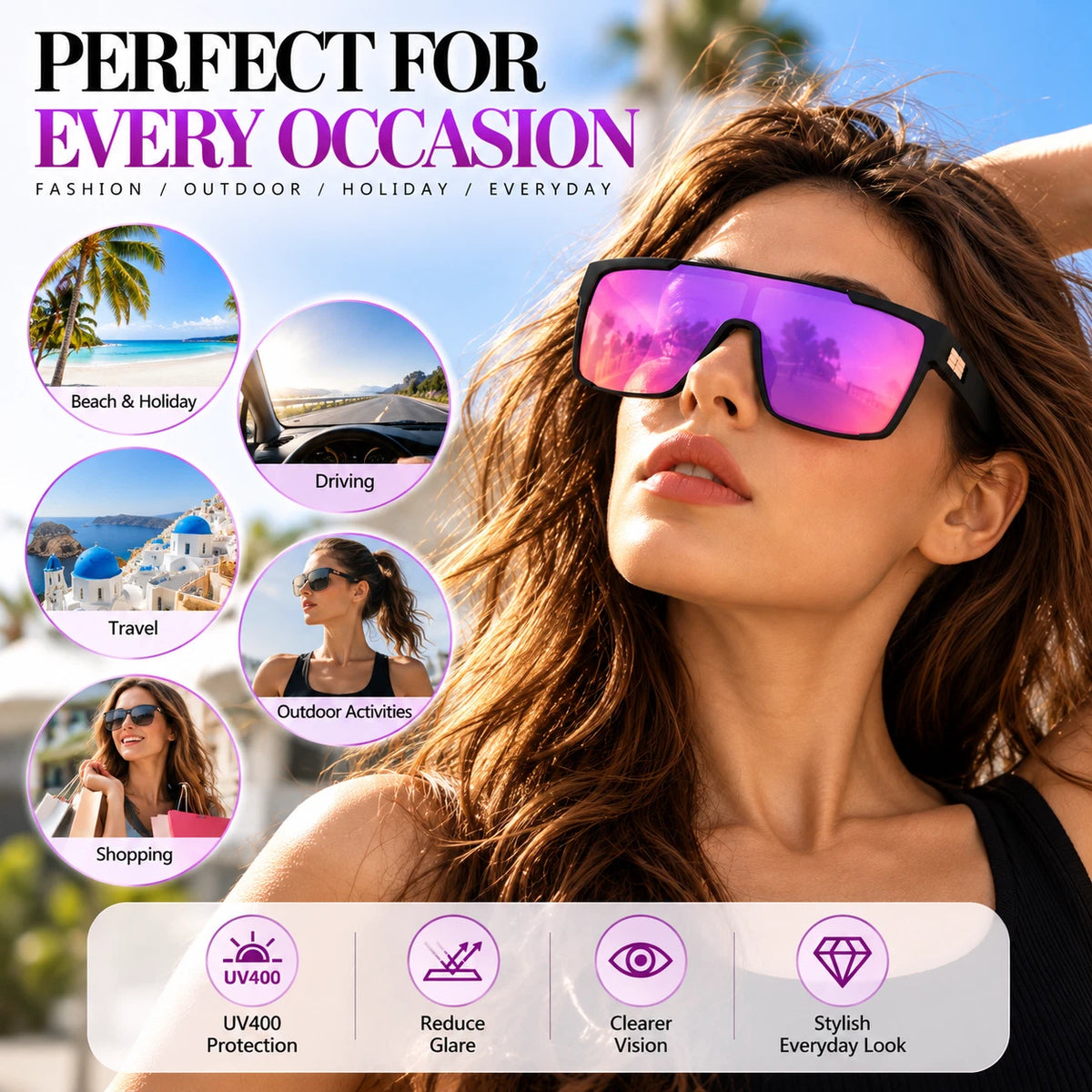 Women's Comfort Fit One-piece Shield Lens Streetwear Oversized Sports Sunglasses #TR7543