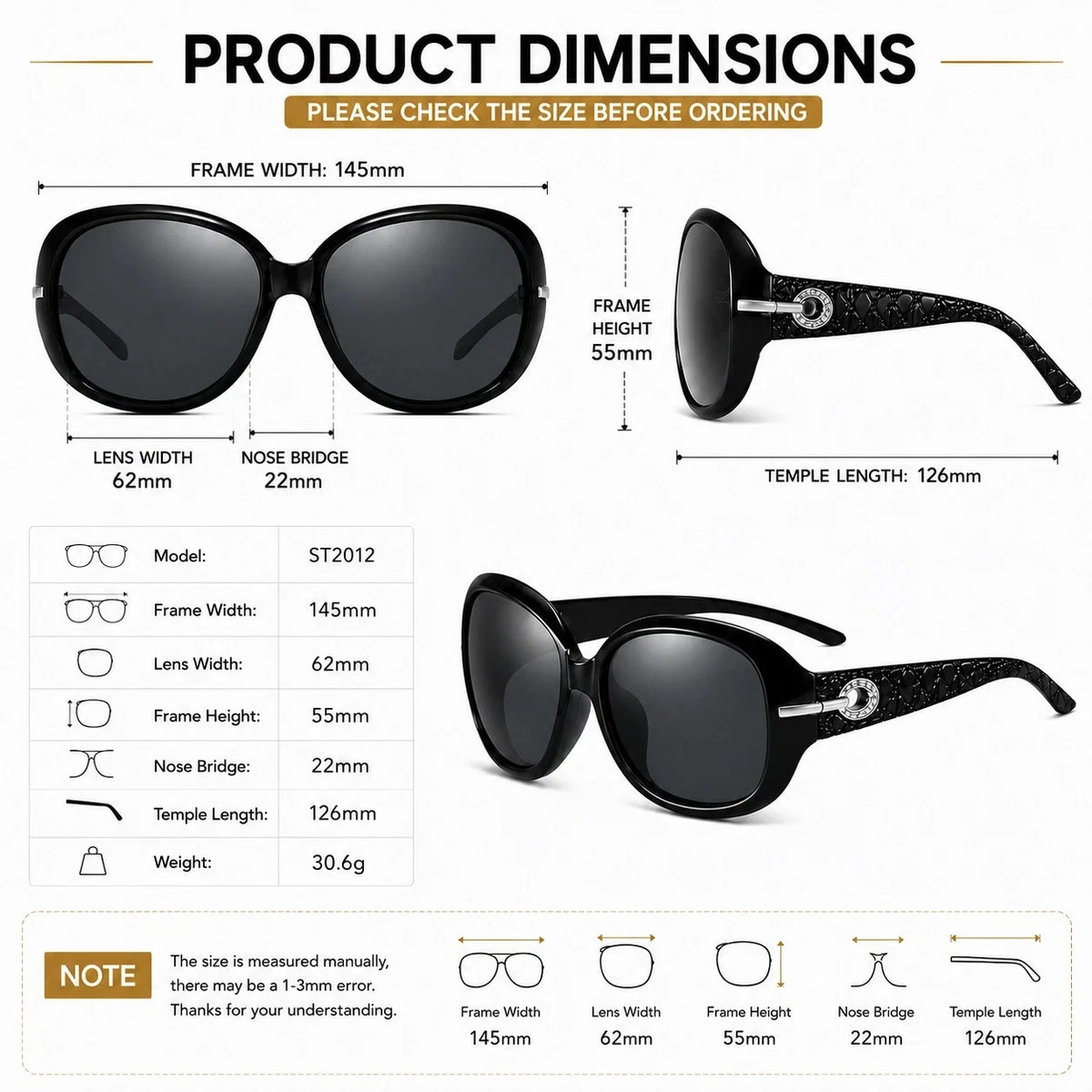 Women Oversized Polarized Sunglasses UV400 Fashion Driving Beach Travel Eyewear