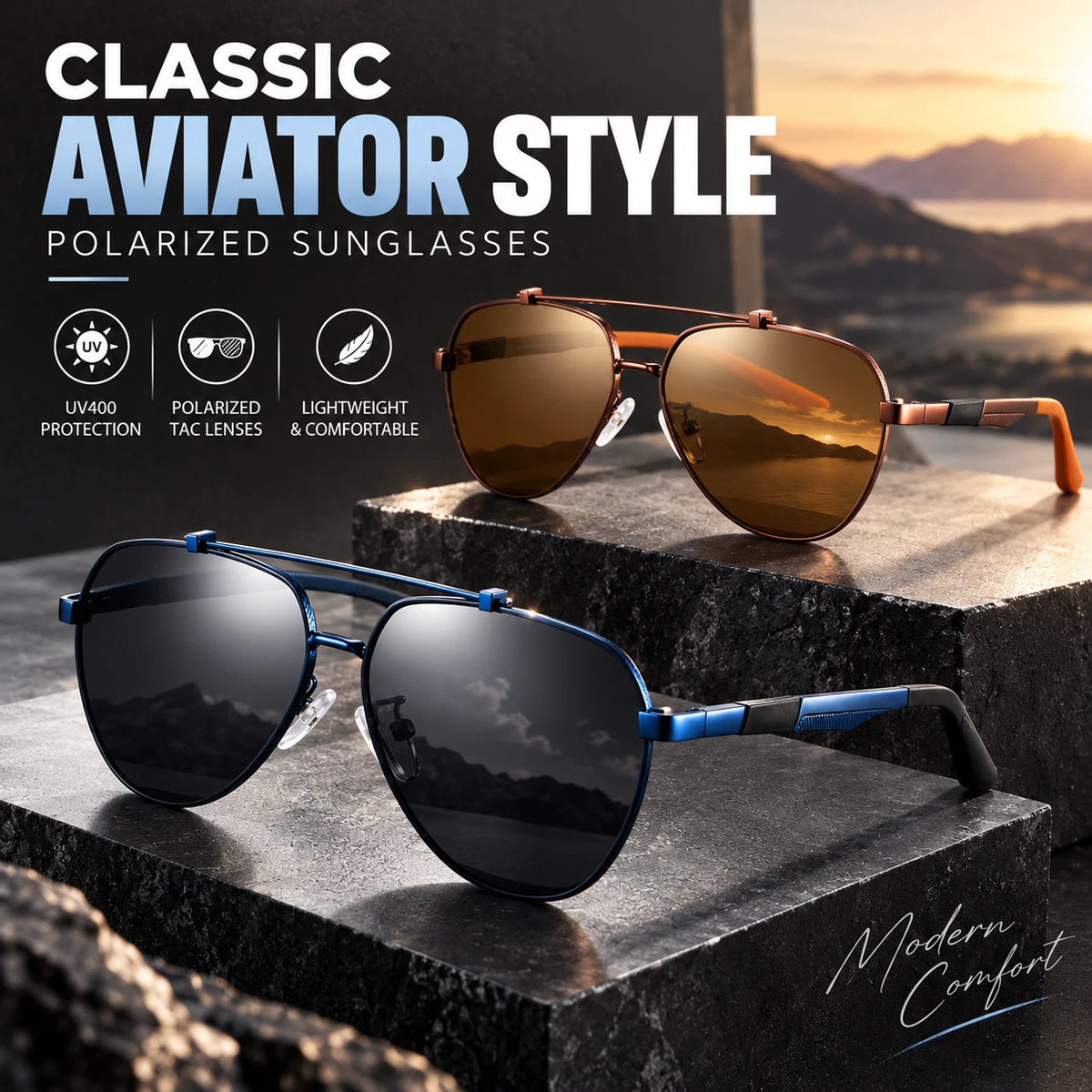 Mens Polarized Aviator Sunglasses UV400 Metal Frame Spring Hinge Driving Shades #6322