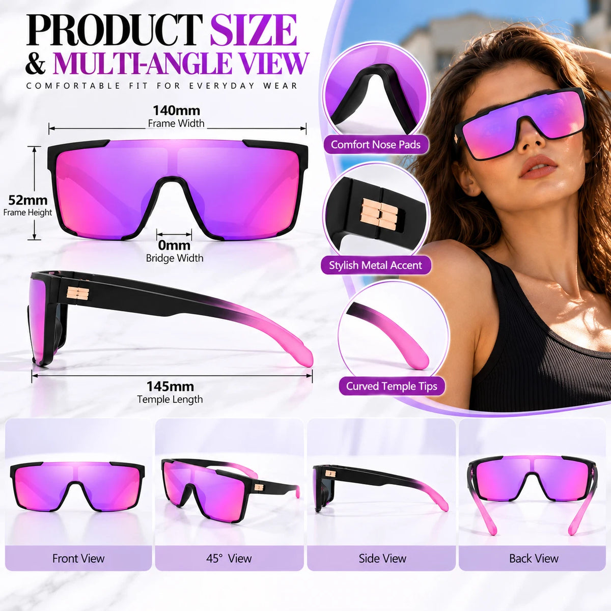 Women's Comfort Fit One-piece Shield Lens Streetwear Oversized Sports Sunglasses #TR7543