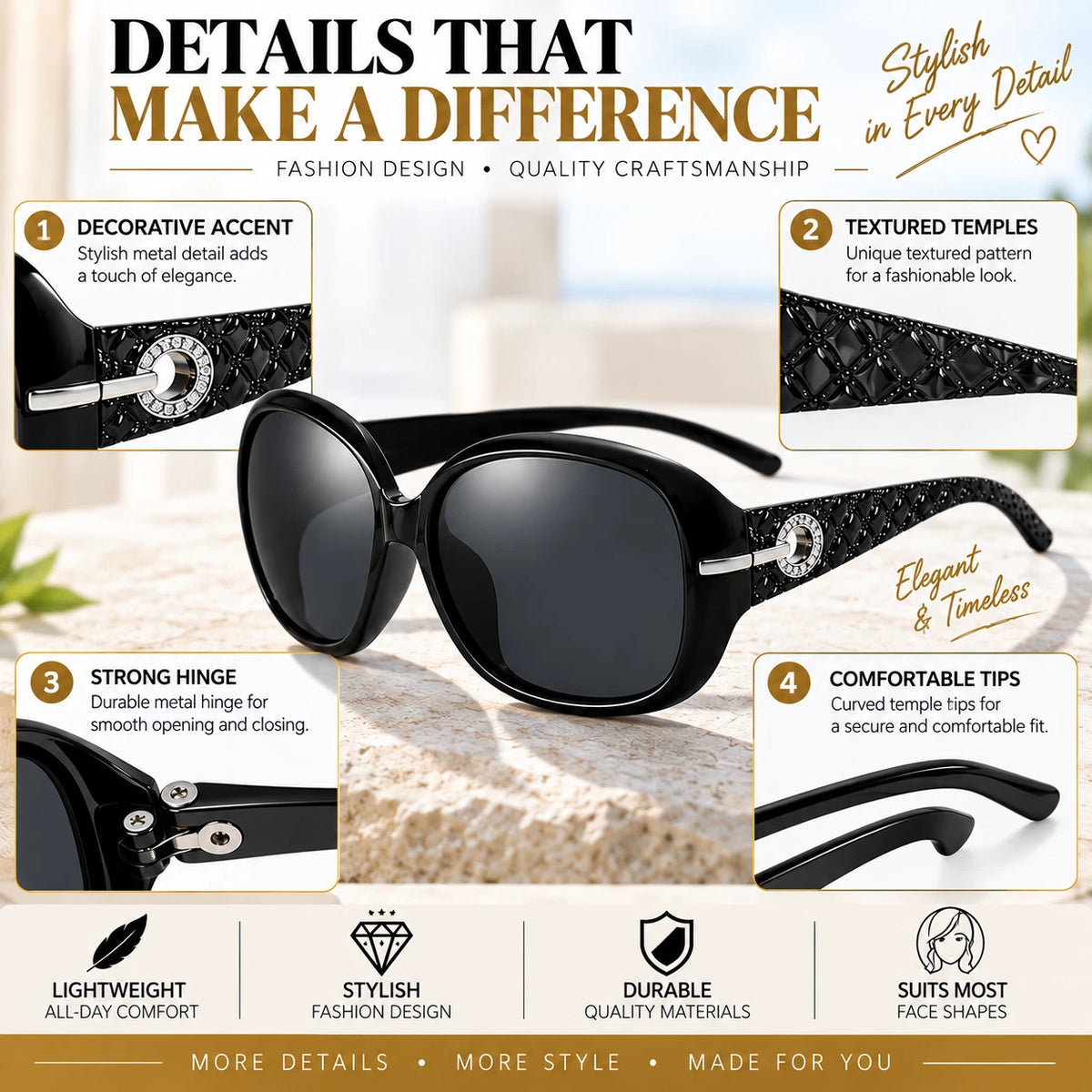 Women Oversized Polarized Sunglasses UV400 Fashion Driving Beach Travel Eyewear