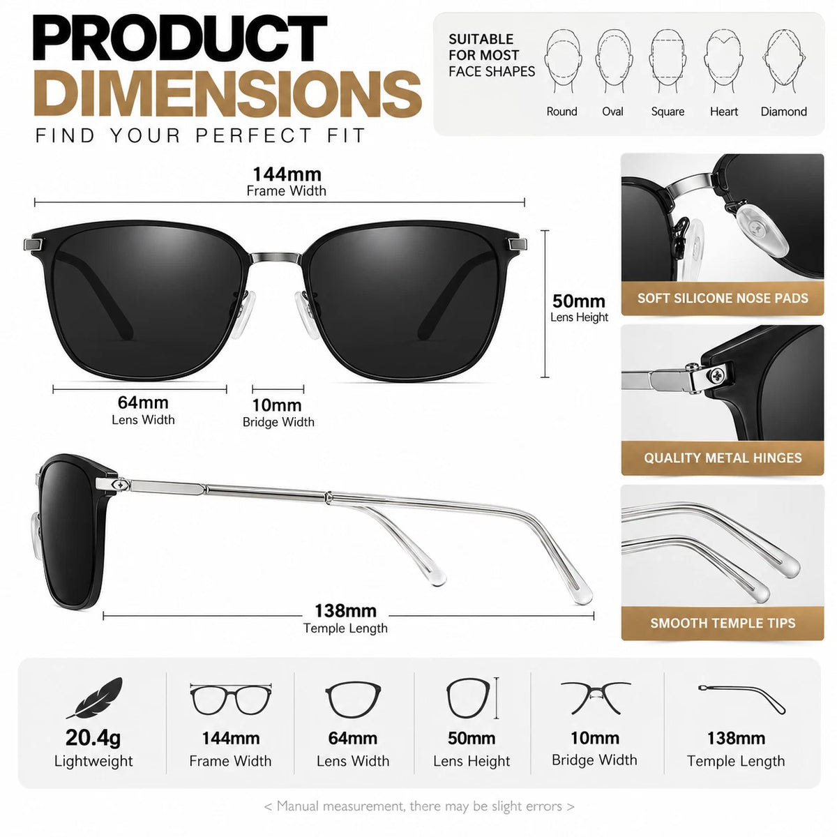 Mens Womens Polarised Sunglasses UV400 Square Metal Frame Driving Shades Unisex #0864