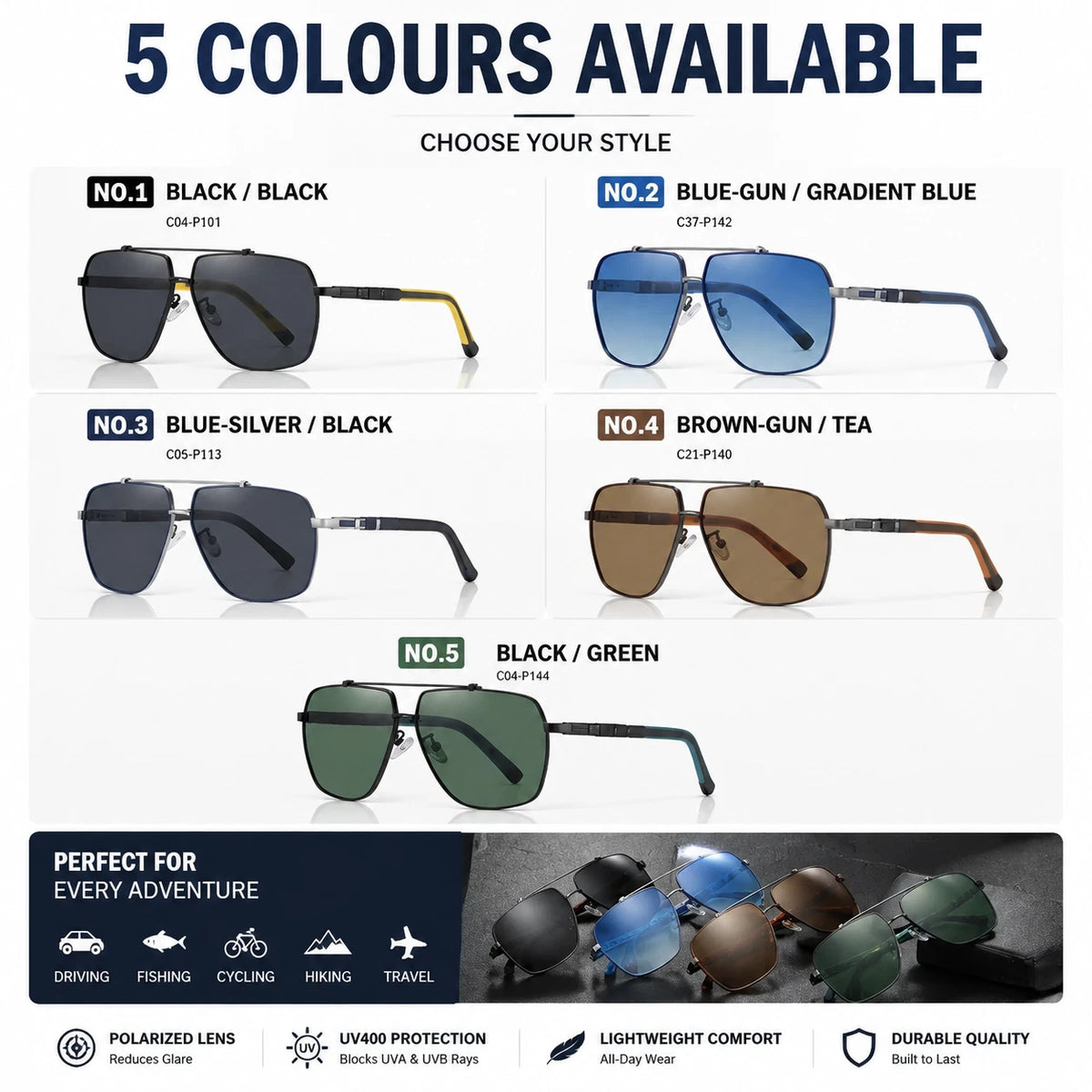 Men Polarized Sunglasses UV400 Anti-Glare Square Driving Fishing Outdoor Eyewear