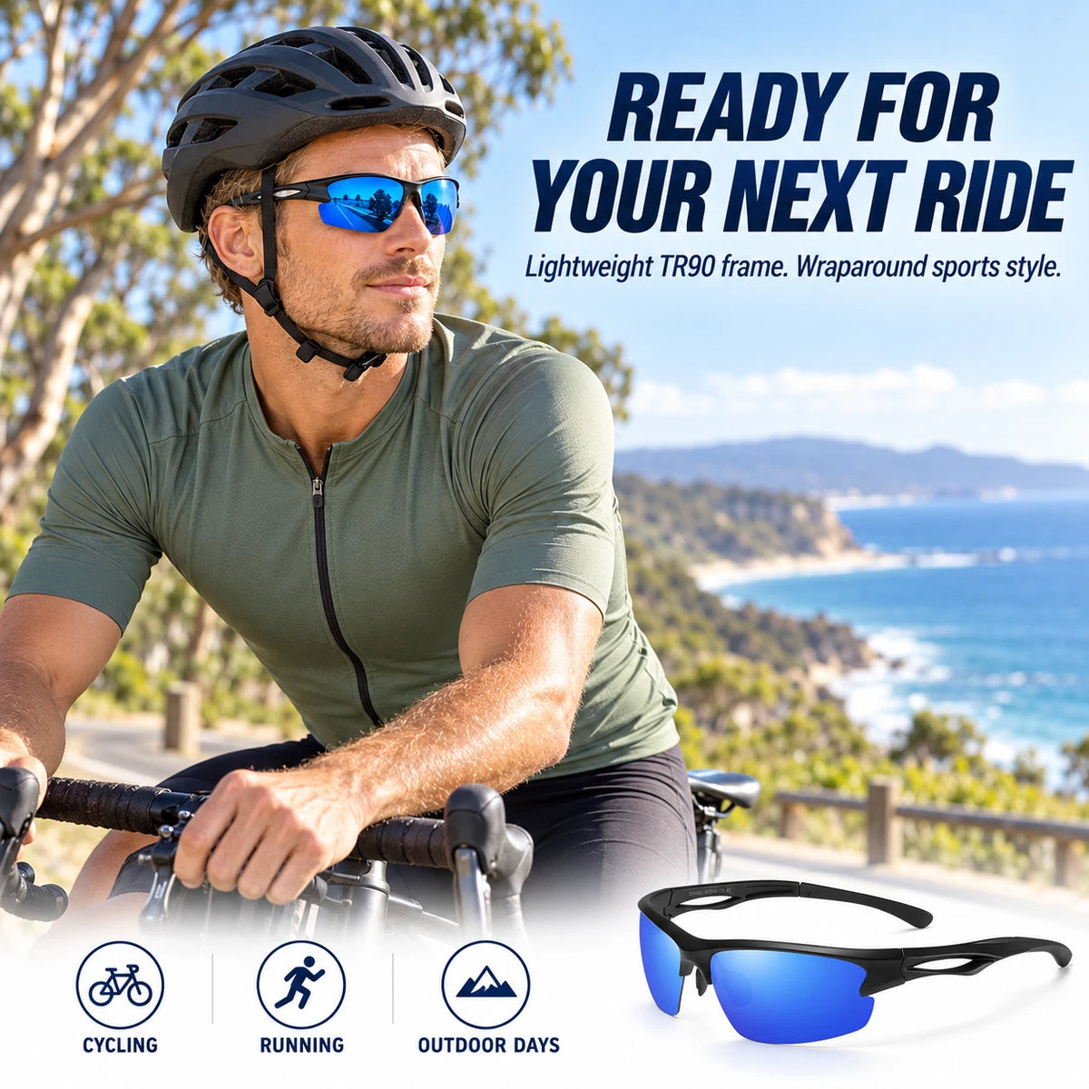 Men's Polarised Sports Sunglasses TR90 UV400 Wrap Around Cycling Running Driving