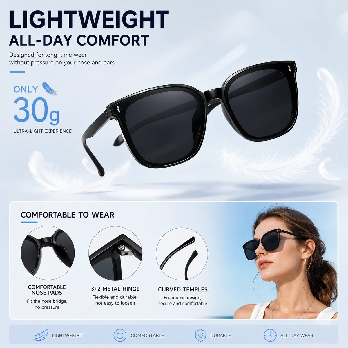 Women Stylish Outdoor Polarized Square Sunglasses UV400 Lightweight & Anti-Glare