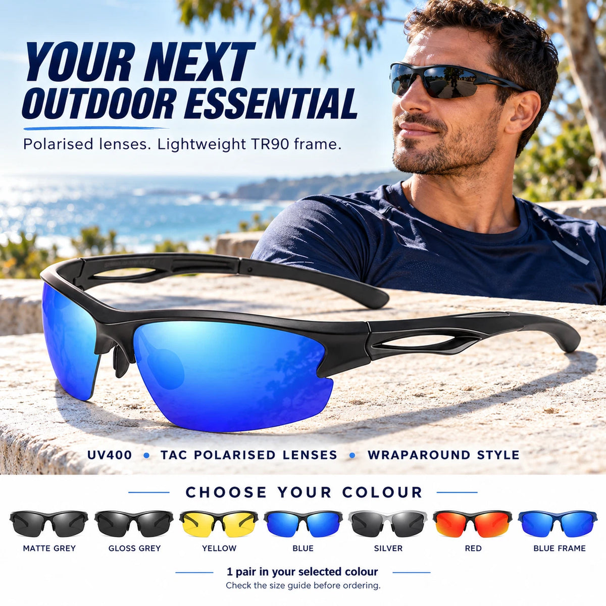 Men's Polarised Sports Sunglasses TR90 UV400 Wrap Around Cycling Running Driving