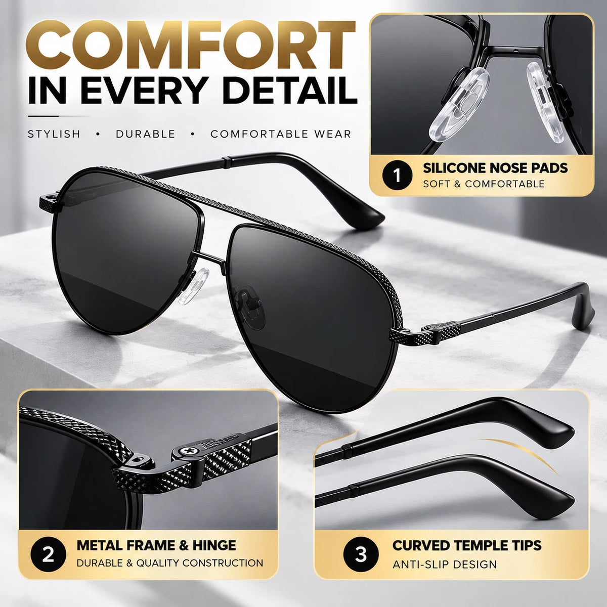 Mens Polarized Aviator Sunglasses UV400 Metal Frame Driving Glasses 5 Colours #JS8540