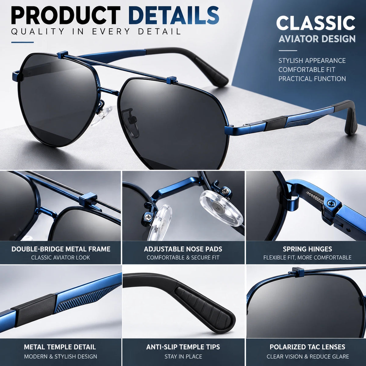 Mens Polarized Aviator Sunglasses UV400 Metal Frame Spring Hinge Driving Shades #6322