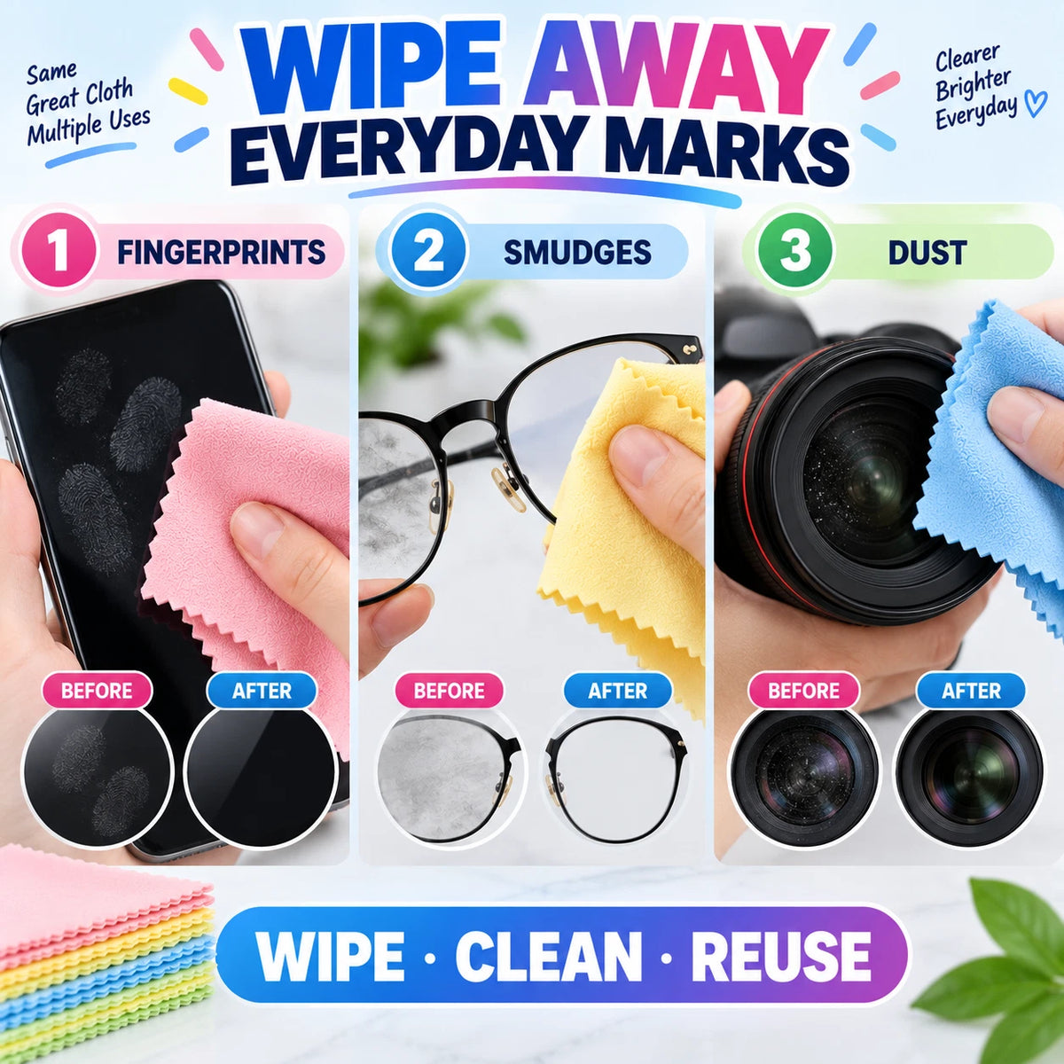 5/10/20PCS Microfibre Cleaning Cloth Glasses Lens Phone Screen Camera Wipes