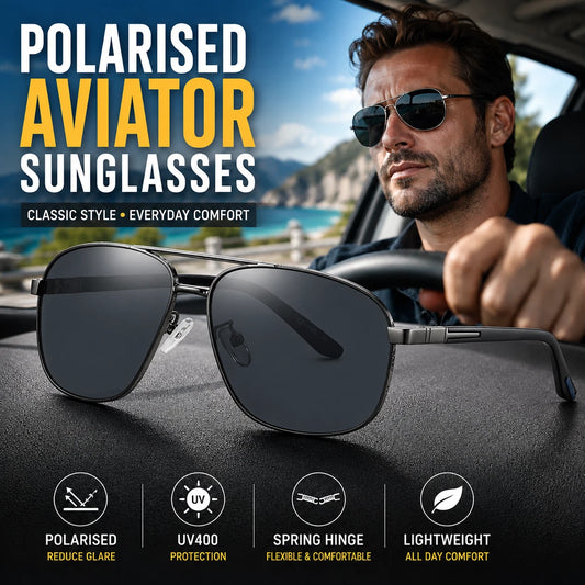 Men's Polarized Aviator Sunglasses Spring Hinge UV400 Anti-Glare Driving Outdoor #6306
